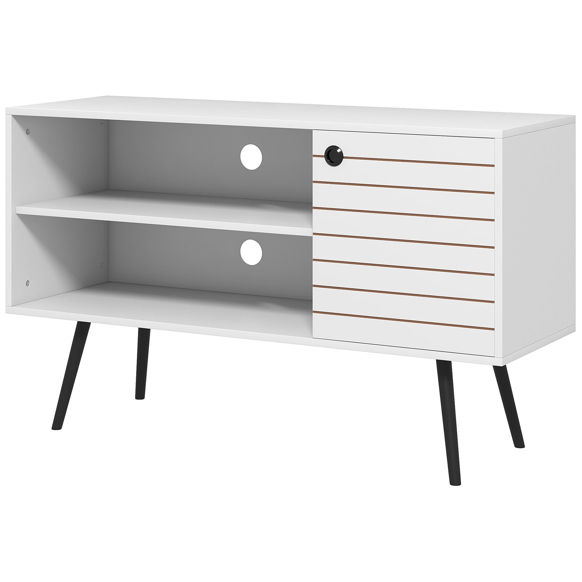 HOMCOM TV Stand Cabinet for 50 Inch TVs, TV Unit with Open Shelves, Soft-close Door and Cable Holes, Entertainment Unit for Living Room, White