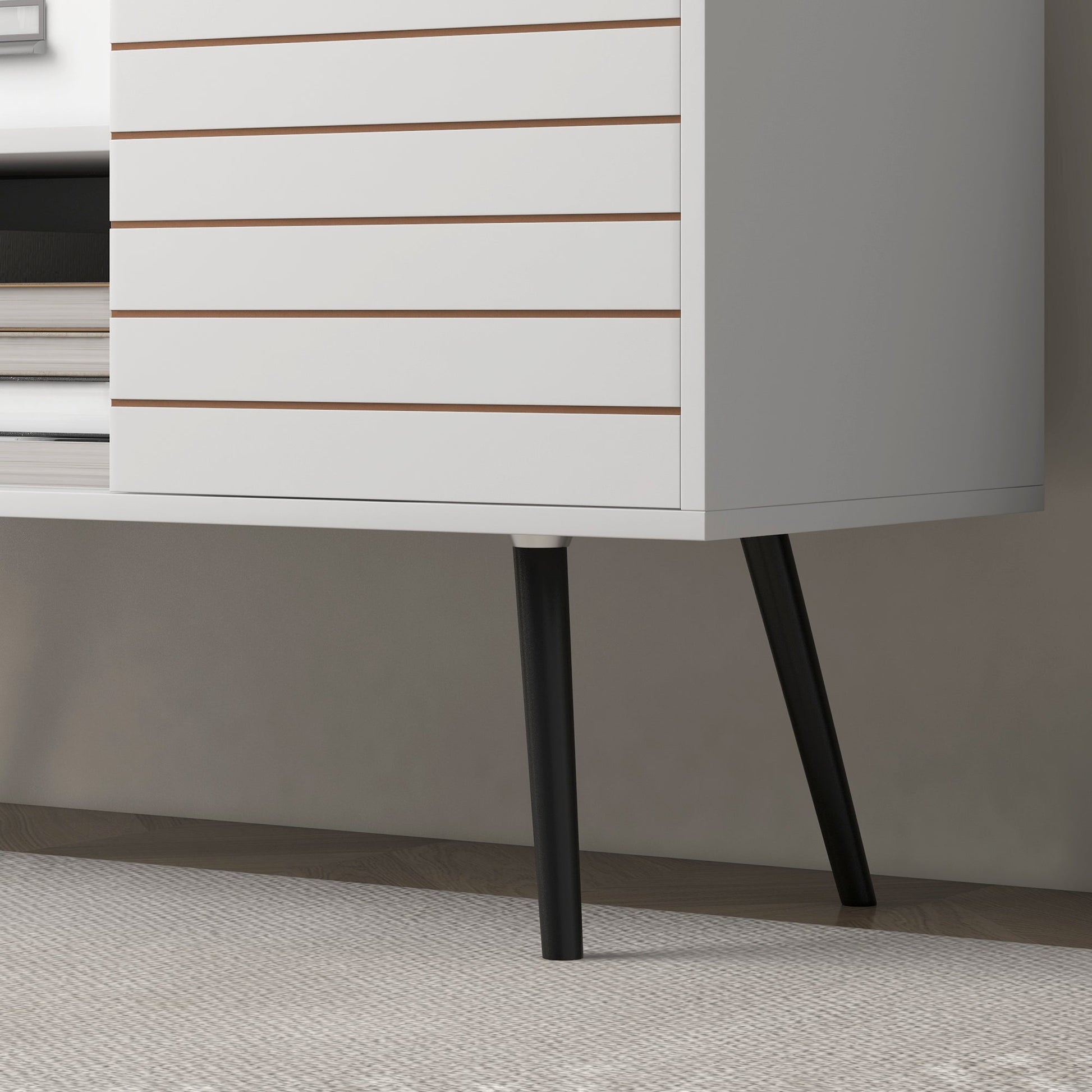 HOMCOM TV Stand Cabinet for 50 Inch TVs, TV Unit with Open Shelves, Soft-close Door and Cable Holes, Entertainment Unit for Living Room, White