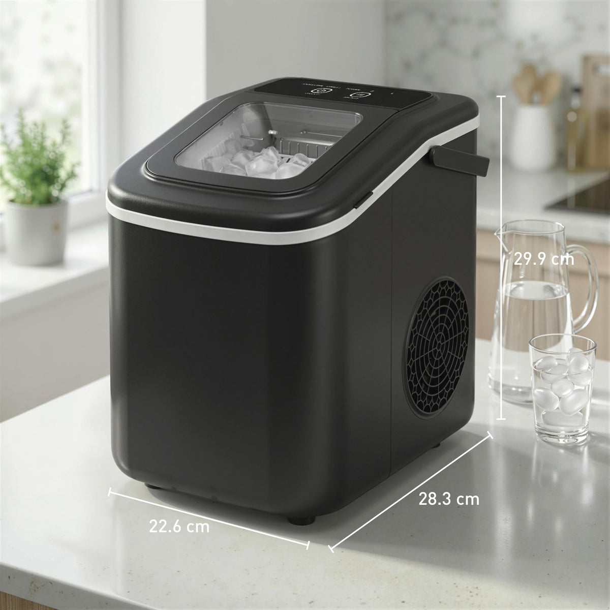 Ice Maker Machine Countertop, 12kg/24H, 9 Cubes in 7 Mins, 2 Sizes, Self-Cleaning Portable Ice Cube Maker with Handle, Scoop & Basket for Home Office Kitchen RV, Black