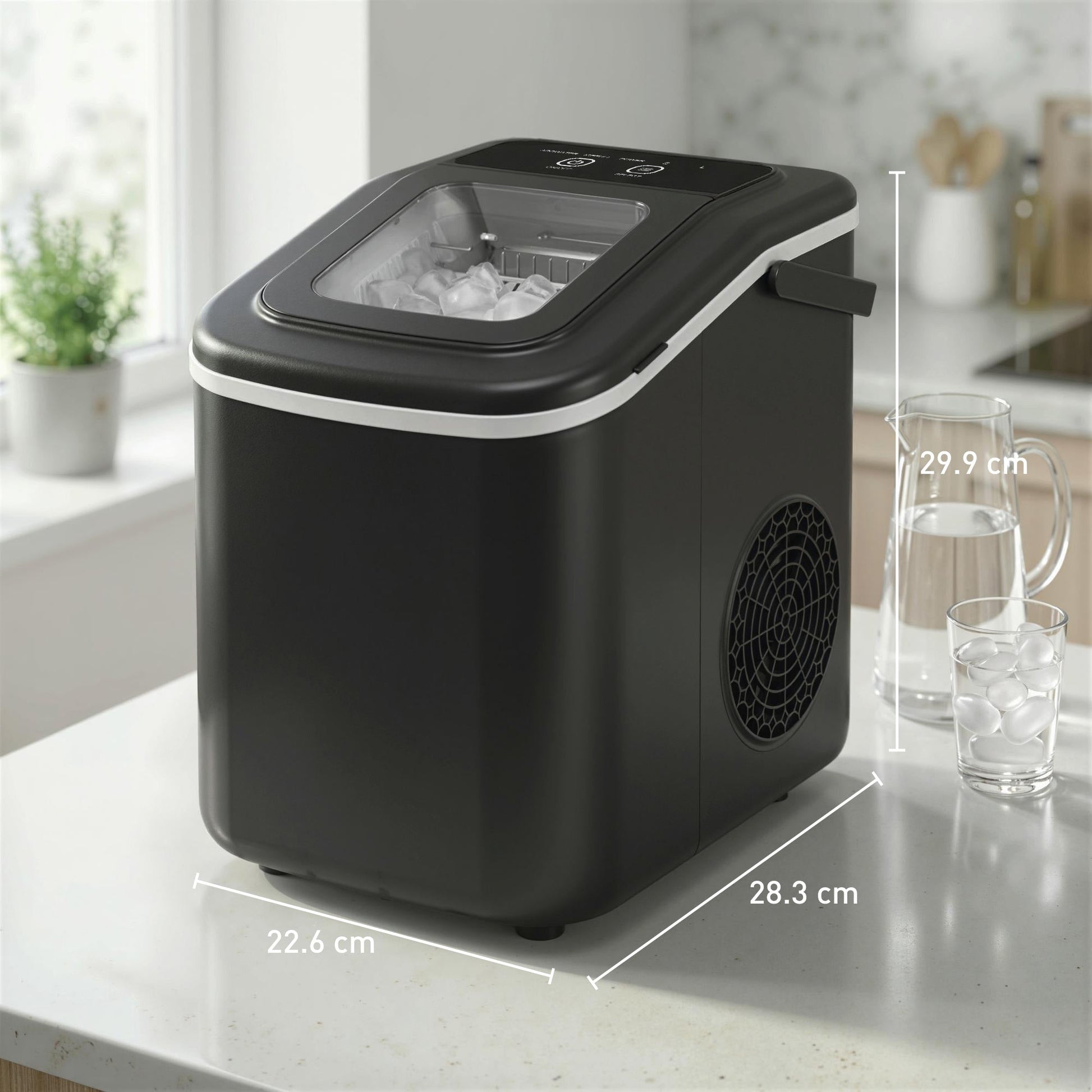 Ice Maker Machine Countertop, 12kg/24H, 9 Cubes in 7 Mins, 2 Sizes, Self-Cleaning Portable Ice Cube Maker with Handle, Scoop & Basket for Home Office Kitchen RV, Black
