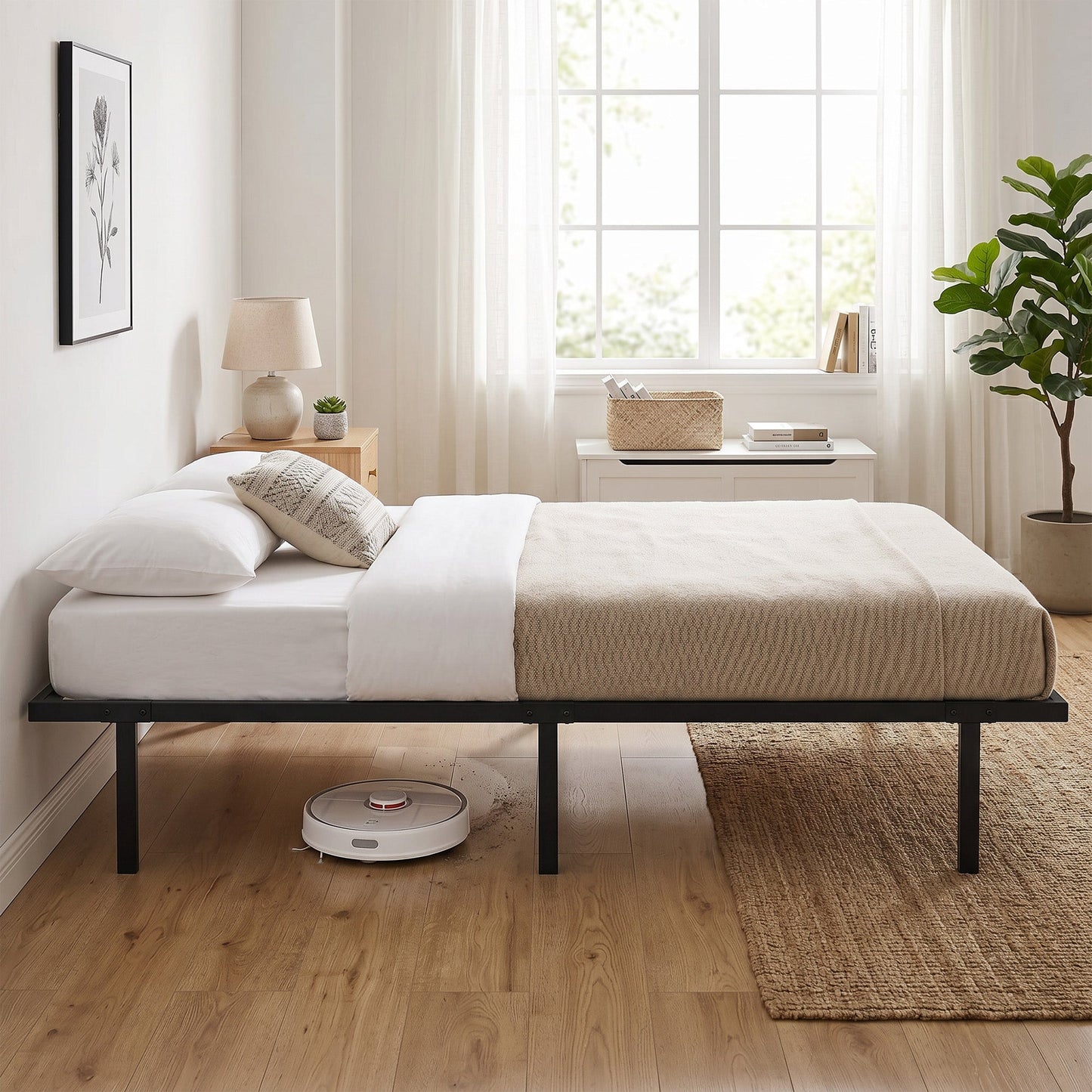 3ft Single Bed Frame with Underbed Storage, 35.5 cm Height, Metal Platform Bed Frame with Steel Slat Support, Noise-Free, No Box Spring Needed, Easy Assembly, Black