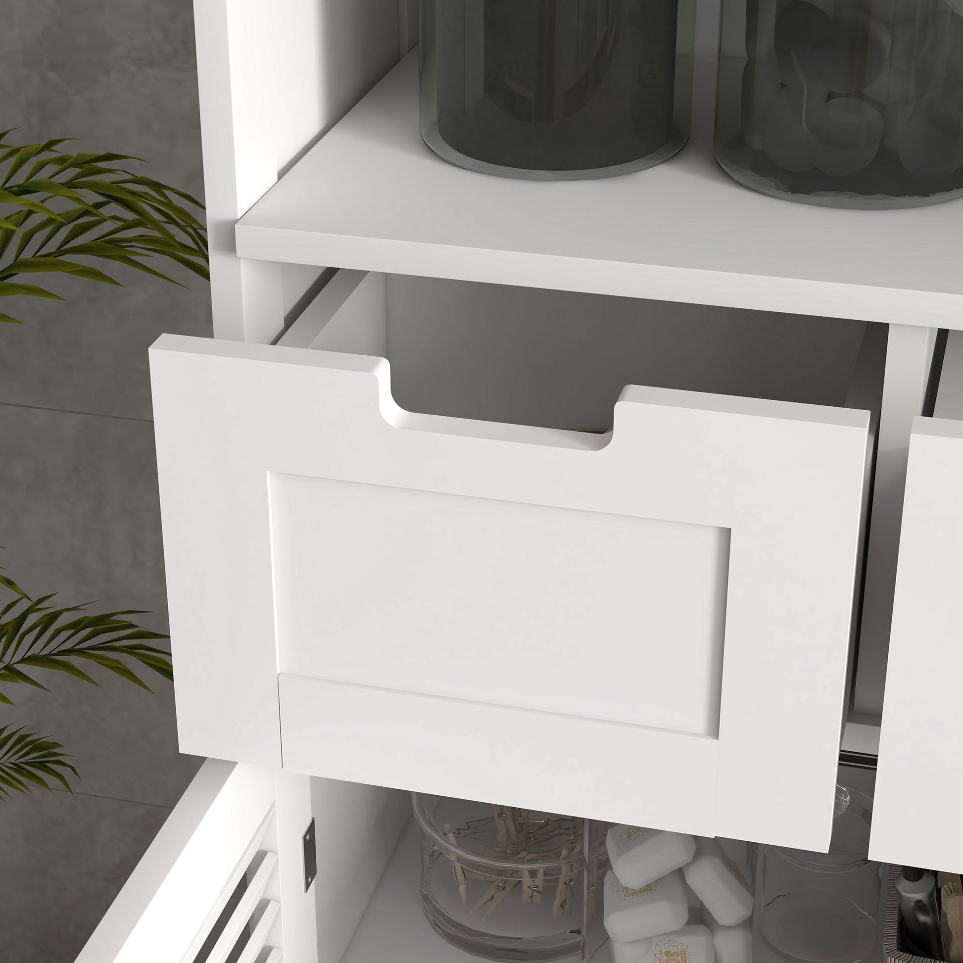 kleankin Bathroom Cabinet with Drawers, Bathroom Storage Cabinet with Louvred Doors, Open Compartment and Adjustable Shelf for Washroom, White