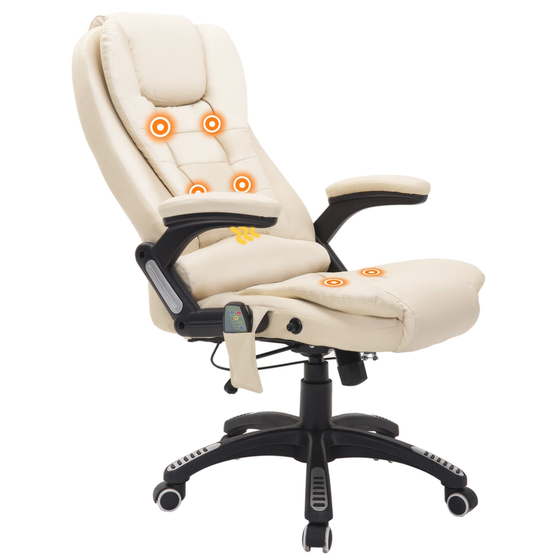 HOMCOM Executive Office Chair with Massage and Heat, High Back PU Leather Massage Office Chair with Adjustable Height, Beige
