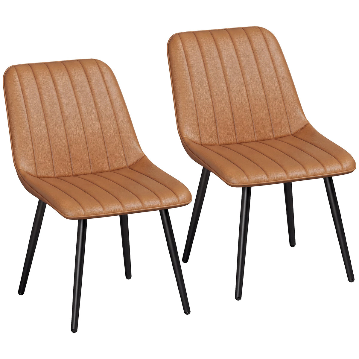 Modern Dining Chairs Set of 2, Curved Faux Leather Upholstered Kitchen Chairs with Metal Legs for Dining Room, Kitchen, Living Room, Brown