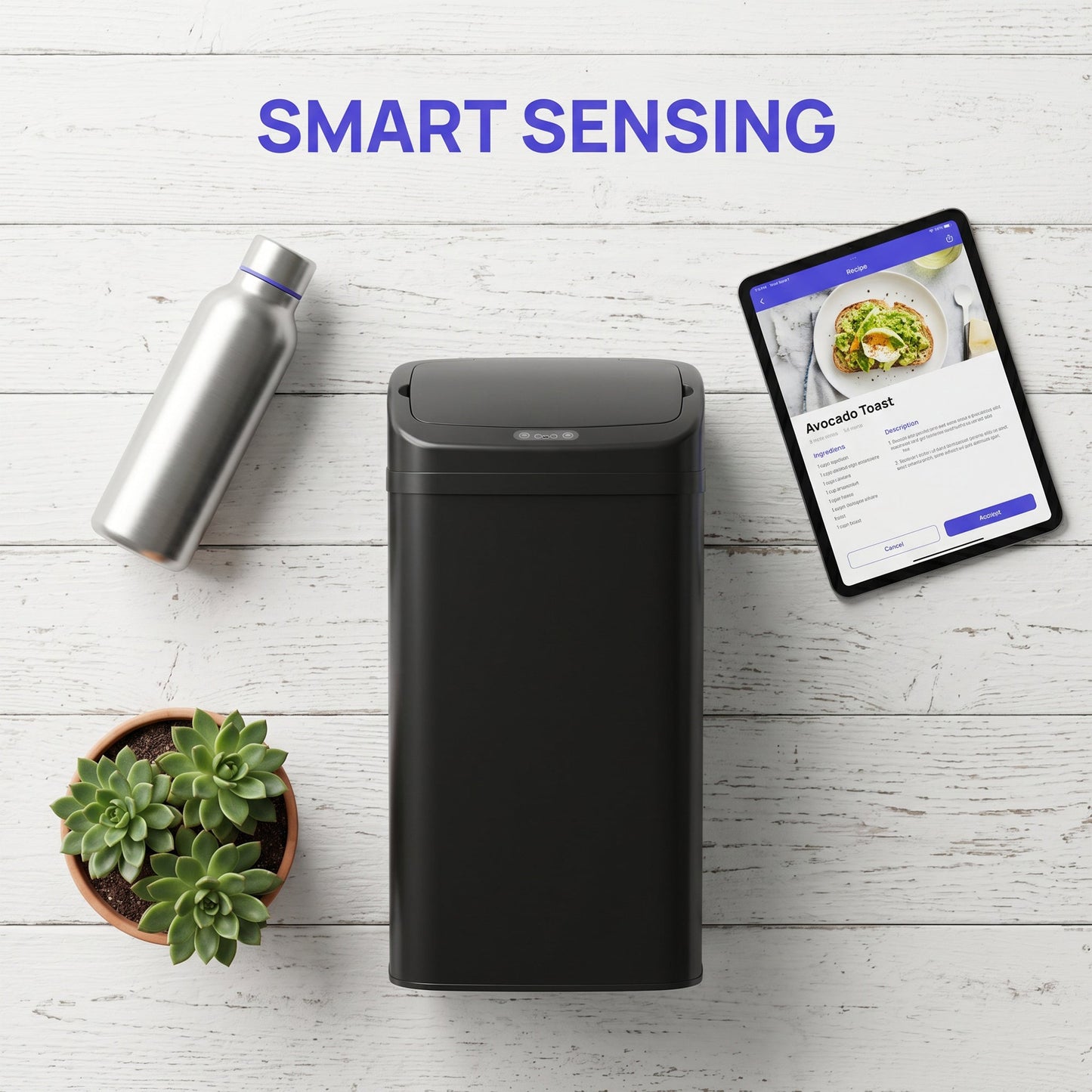 48L Sensor Bin, Galvanised Steel Kitchen Bin with Automatic Soft Close Lid and Fingerprint-Proof for Recycling and Waste, Black
