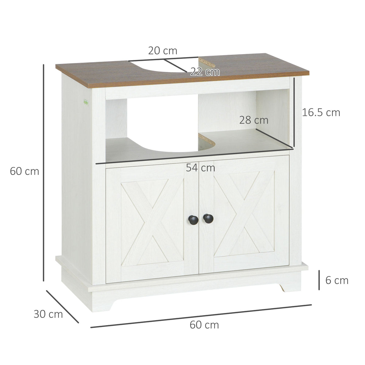 kleankin Bathroom Sink Cabinet, Under Sink Storage Cabinet with Double Doors and Shelves, White