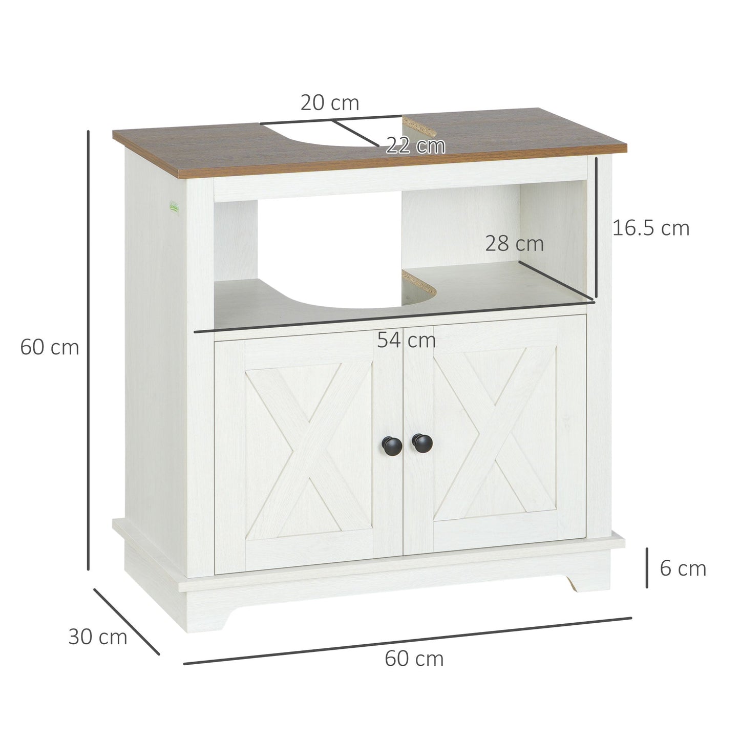 kleankin Bathroom Sink Cabinet, Under Sink Storage Cabinet with Double Doors and Shelves, White