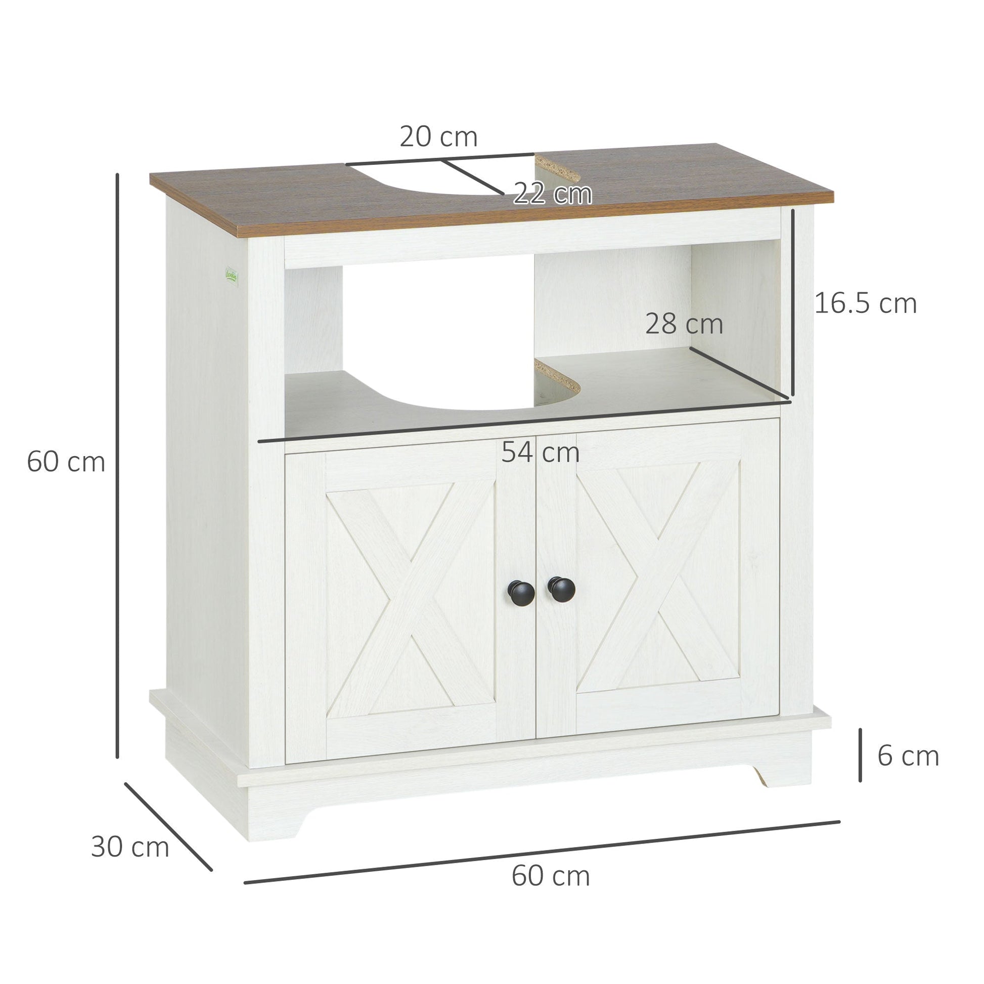 kleankin Bathroom Sink Cabinet, Under Sink Storage Cabinet with Double Doors and Shelves, White