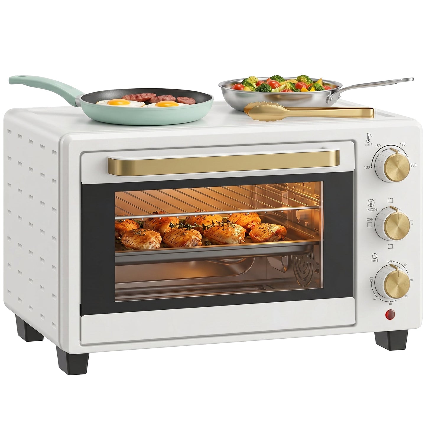 Mini Oven, 21L Countertop Electric Grill, Toaster Oven with Adjustable Temperature, Timer, Baking Tray and Wire Rack, 1400W, White