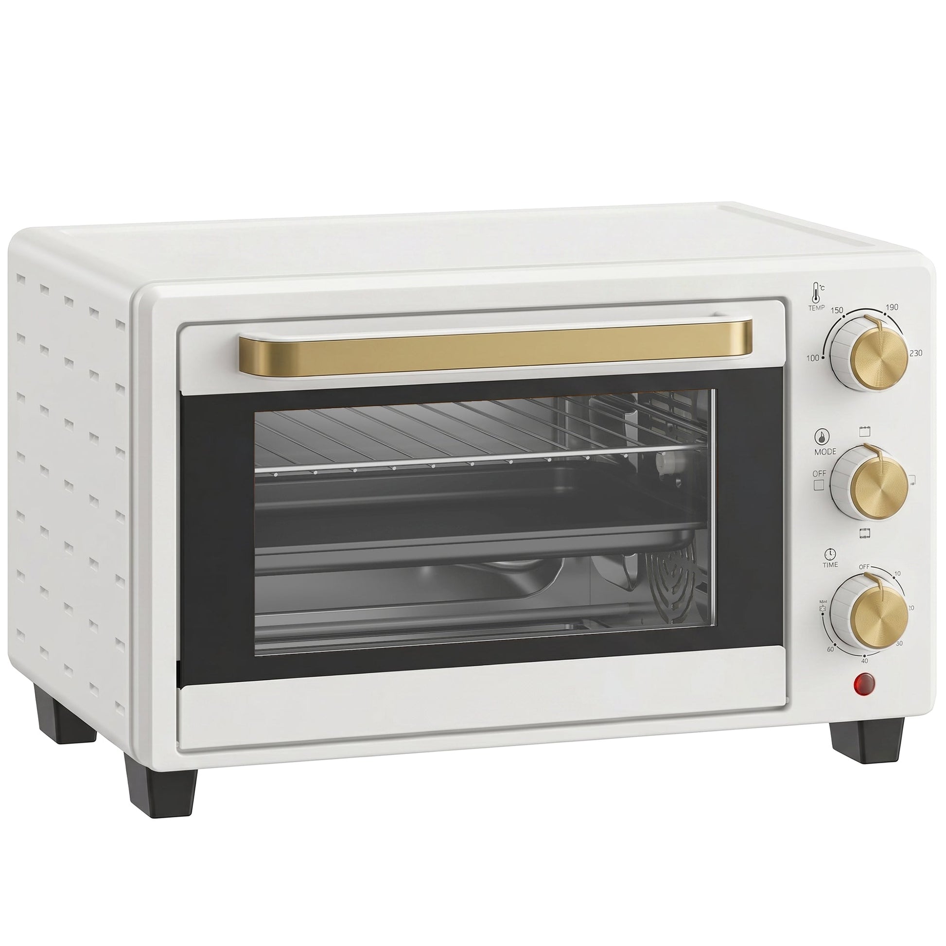 Mini Oven, 21L Countertop Electric Grill, Toaster Oven with Adjustable Temperature, Timer, Baking Tray and Wire Rack, 1400W, White