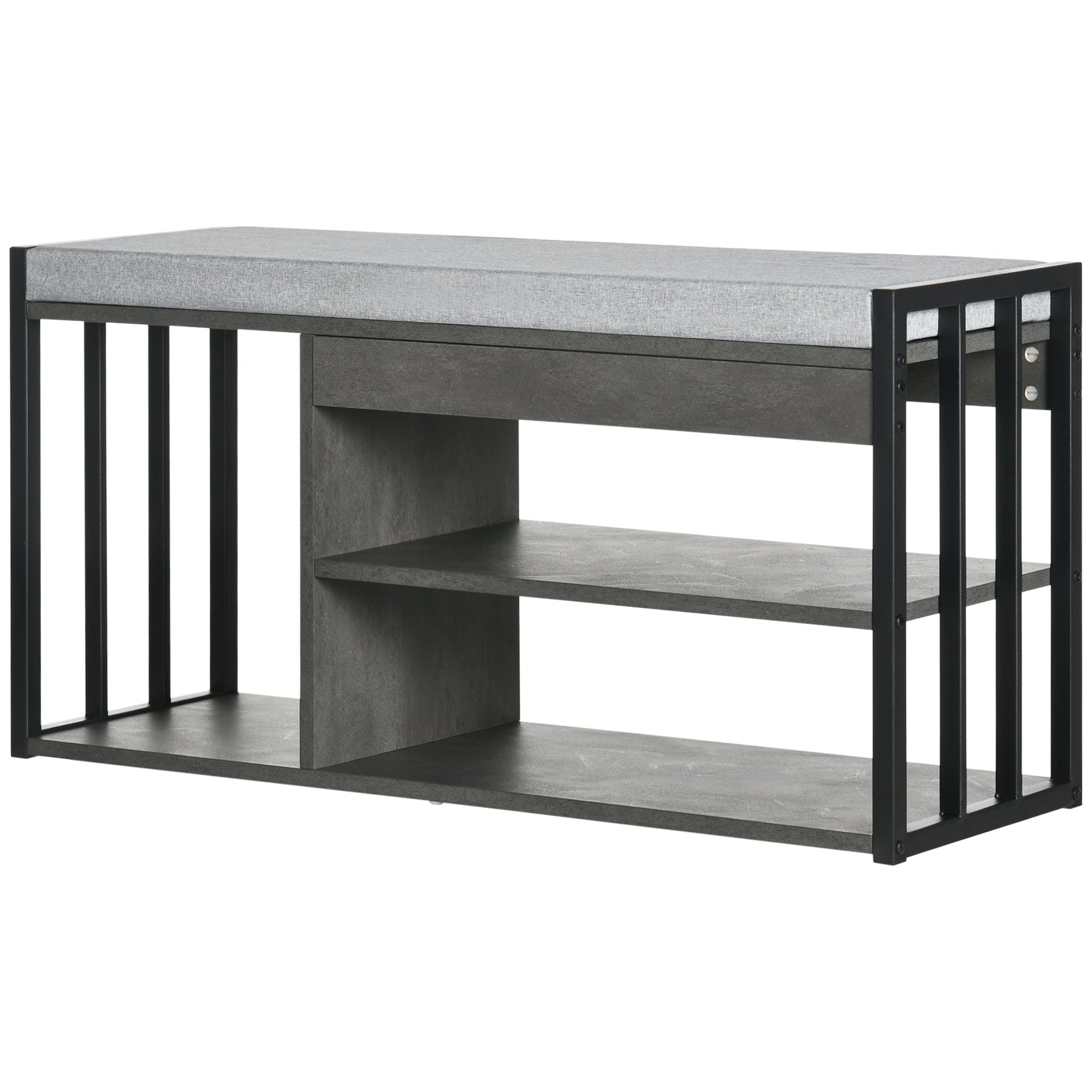 HOMCOM Shoe Bench, Modern Shoe Storage Bench with Cushion and Shelves, Shoe Rack Bench for Entryway, Hallway, Grey