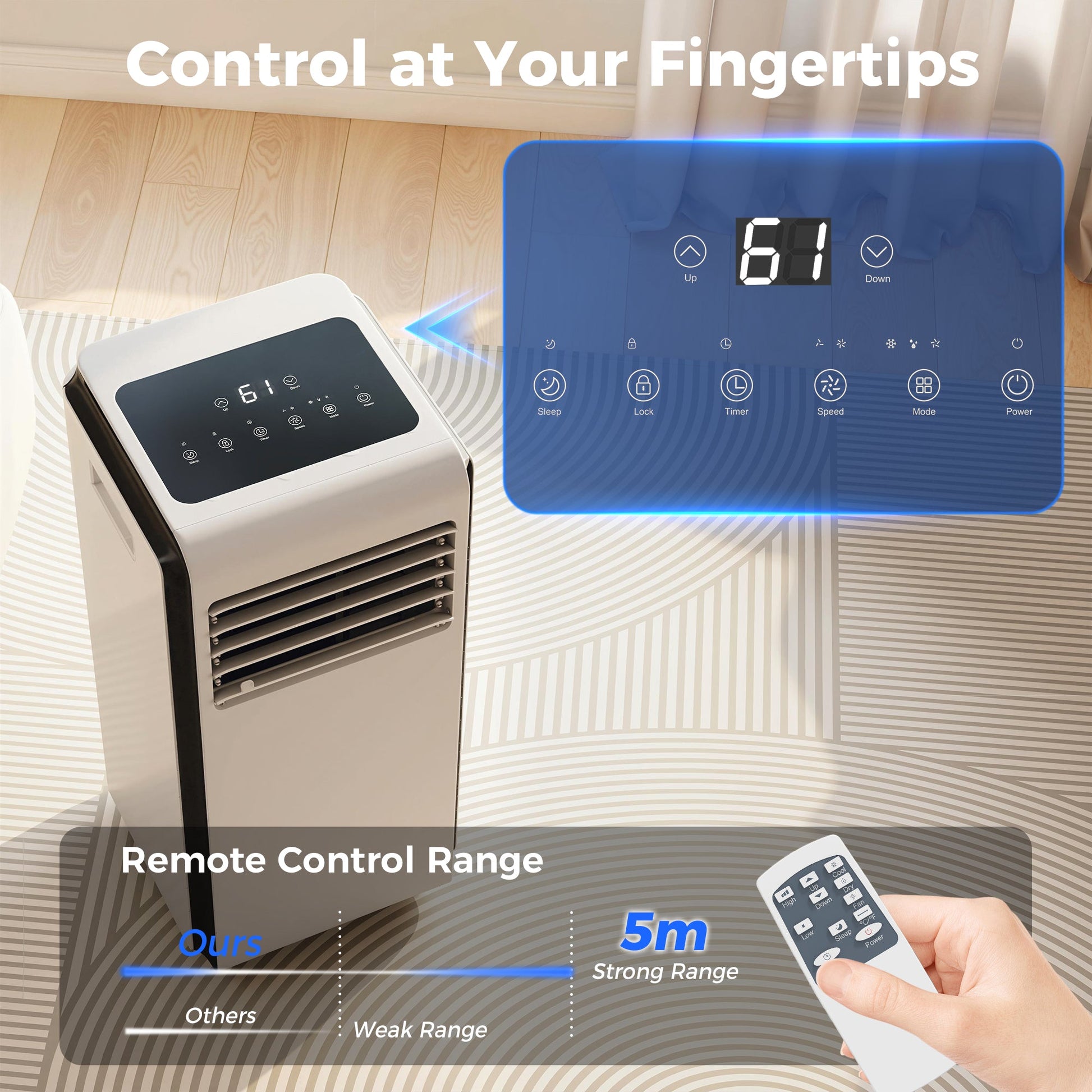 Portable Air Conditioner 9000 BTU, 4-in-1 Air Conditioning Unit with Cooling, Dehumidifier, Fan, Sleep Mode, Remote Control, 24H Timer, 2 Speeds, Child Lock, Window Kit, for Room up to 28 m²