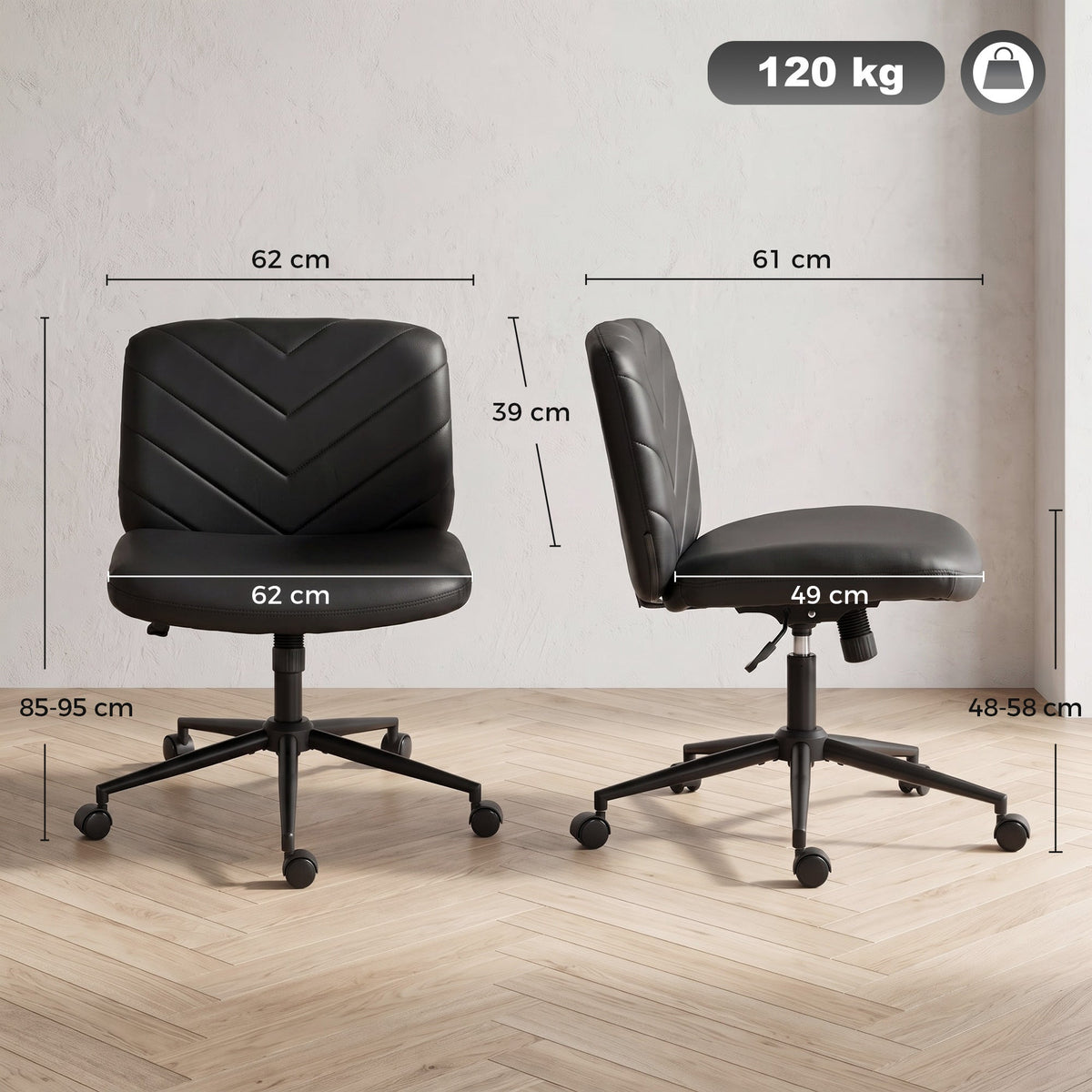 Criss Cross Legged Office Chair with Wide Seat, Swivel Desk Chair with Wheels, Rocking Function, Backrest, Adjustable Height, High-Density Foam, Computer Seat for Home Office, Bedroom, Black
