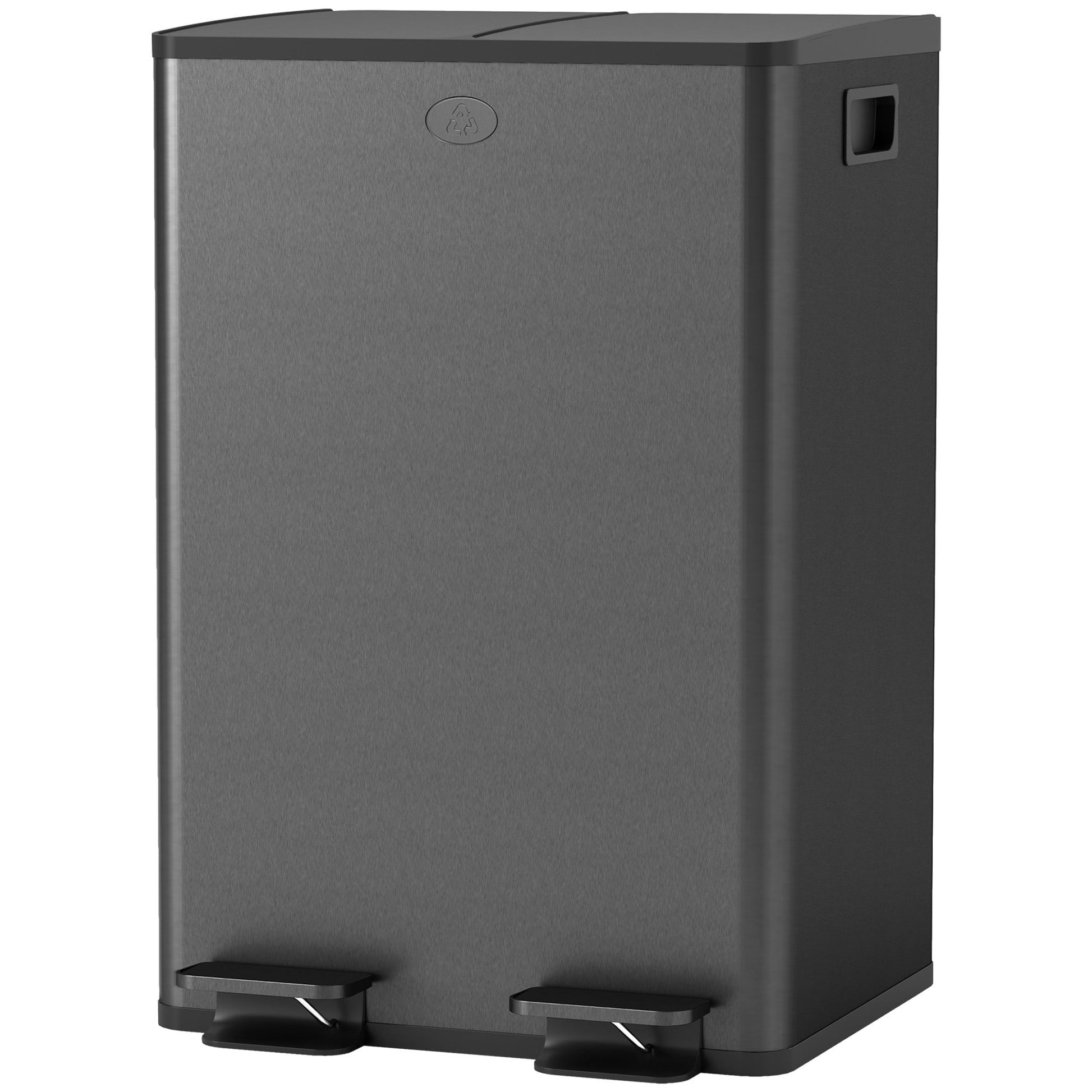 Dual Kitchen Bin, 2 x 28L Stainless Steel Double Rubbish Bin with Soft Close Lid, Removable Inner Buckets, Fingerprint-Proof for Recycling and Waste, Black