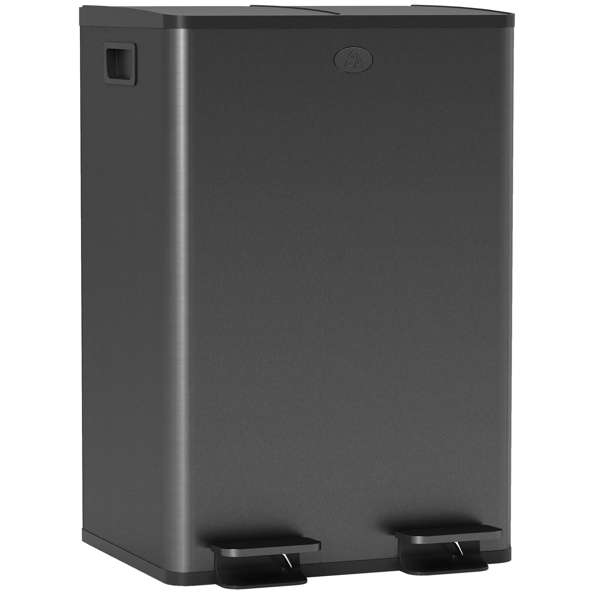 Dual Kitchen Bin, 2 x 28L Stainless Steel Double Rubbish Bin with Soft Close Lid, Removable Inner Buckets, Fingerprint-Proof for Recycling and Waste, Black