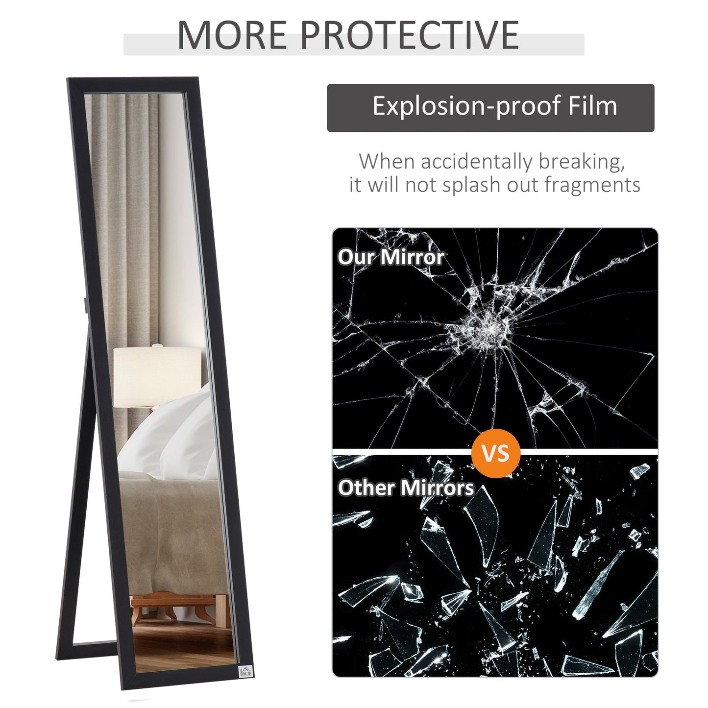 HOMCOM Full Length Mirror, Floor Standing or Wall-Mounted Long Mirror, Rectangular Full Body Mirror for Bedroom, Living Room, Black