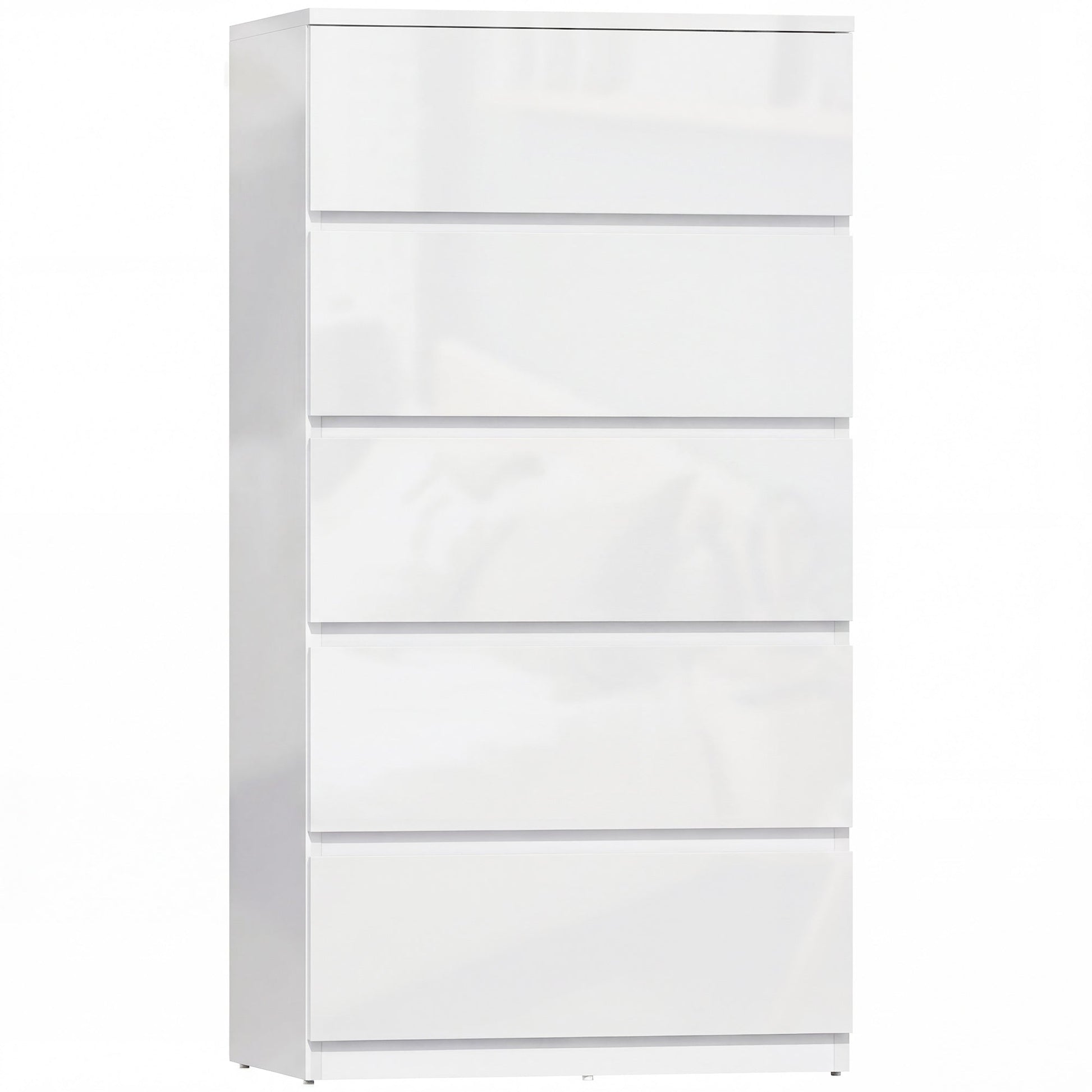 Chest of Drawers, 5 Drawers Storage Cabinet Floor Tower Cupboard for Bedroom Living Room, High Gloss White
