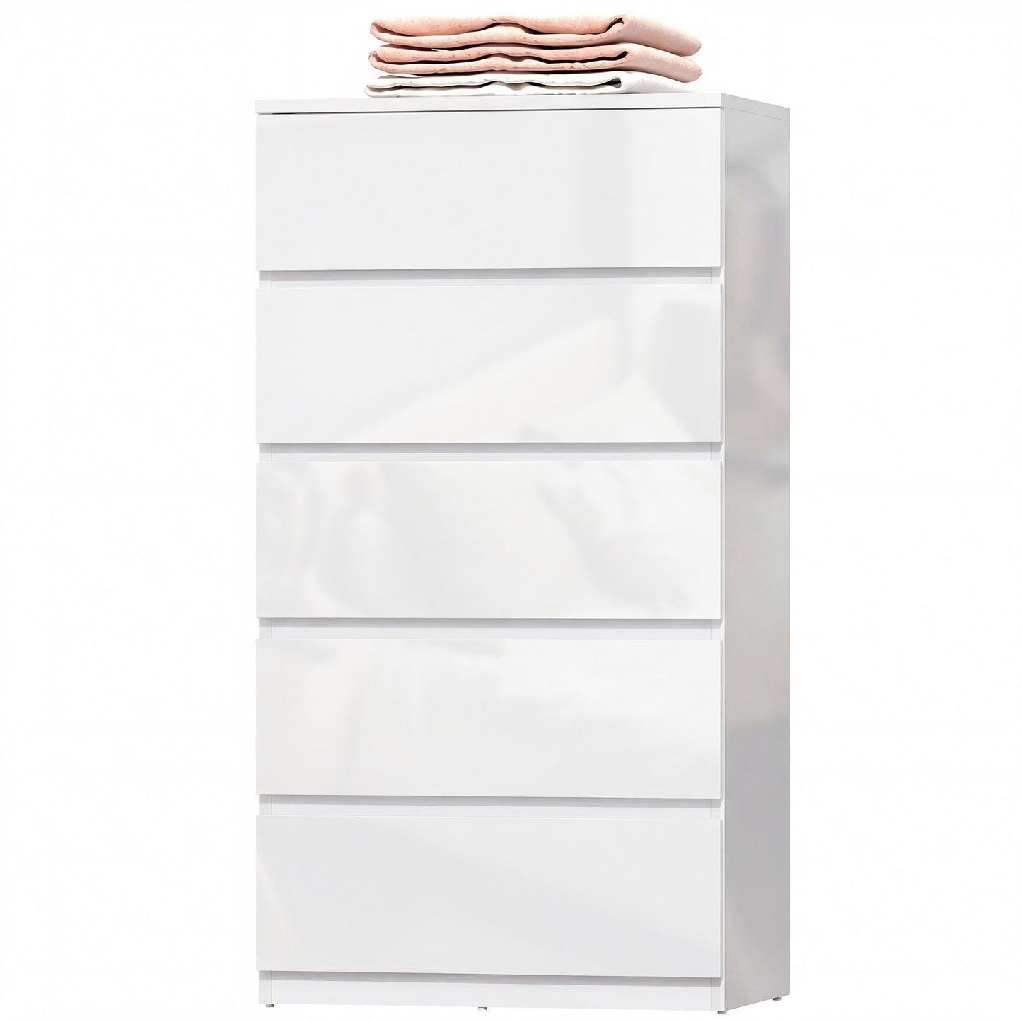 Chest of Drawers, 5 Drawers Storage Cabinet Floor Tower Cupboard for Bedroom Living Room, High Gloss White