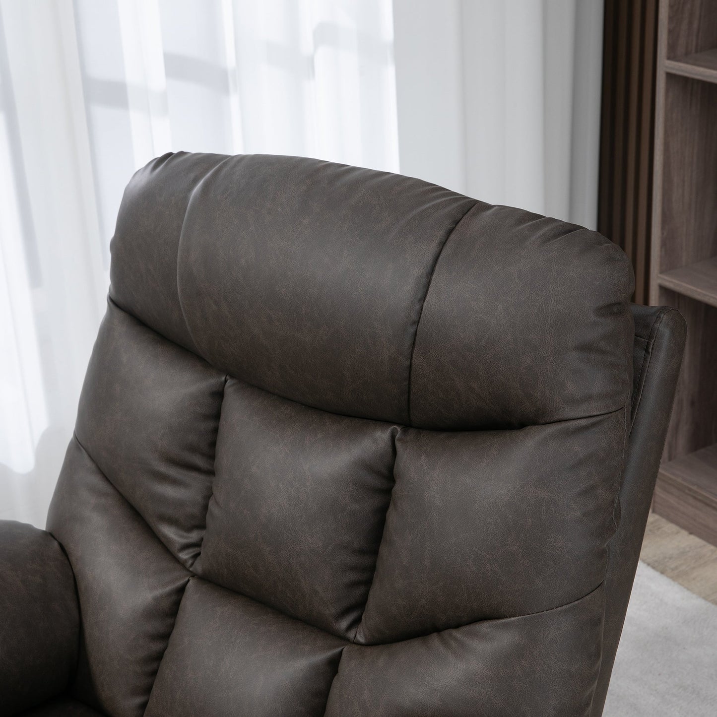 HOMCOM Recliner Armchair, Swivel PU Leather Manual Reclining Chair with Adjustable Leg Rest, Drink Holders, Side Pockets, Rocker Chair for Home Living Room, Dark Brown