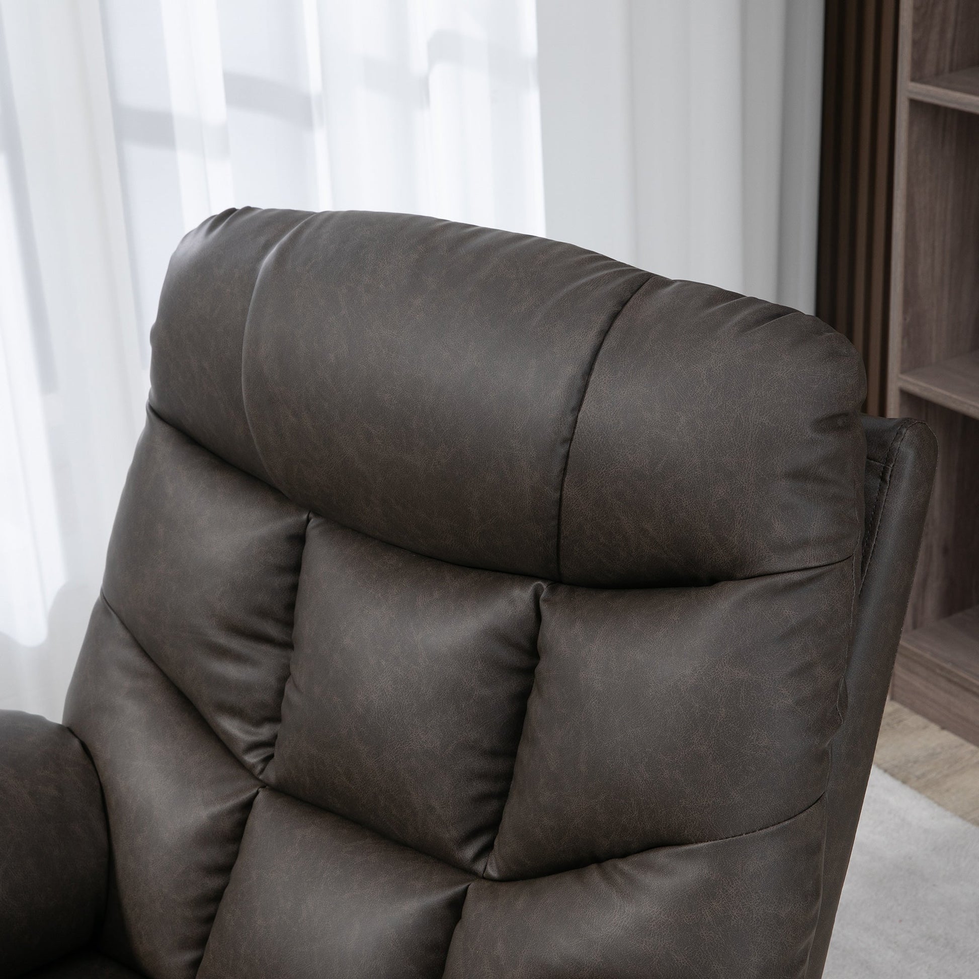 HOMCOM Recliner Armchair, Swivel PU Leather Manual Reclining Chair with Adjustable Leg Rest, Drink Holders, Side Pockets, Rocker Chair for Home Living Room, Dark Brown