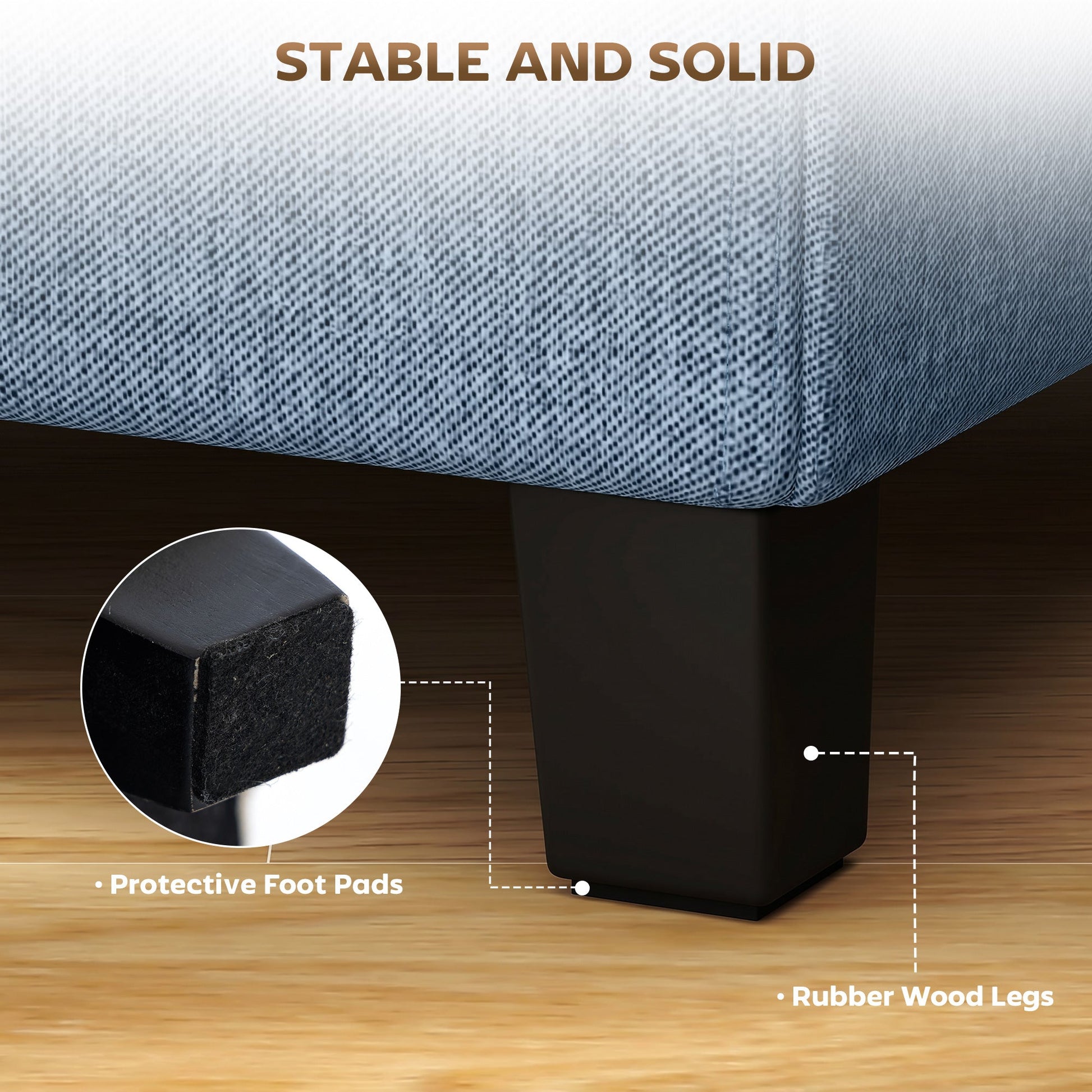 Square Footstool, Small Ottoman with Side Pocket, Linen-look Fabric Footrest Foot Stool with Rubber Wood Legs and Padded Seat for Living Room, Bedroom, Entryway, 35 x 35 x 35cm, Dark Blue
