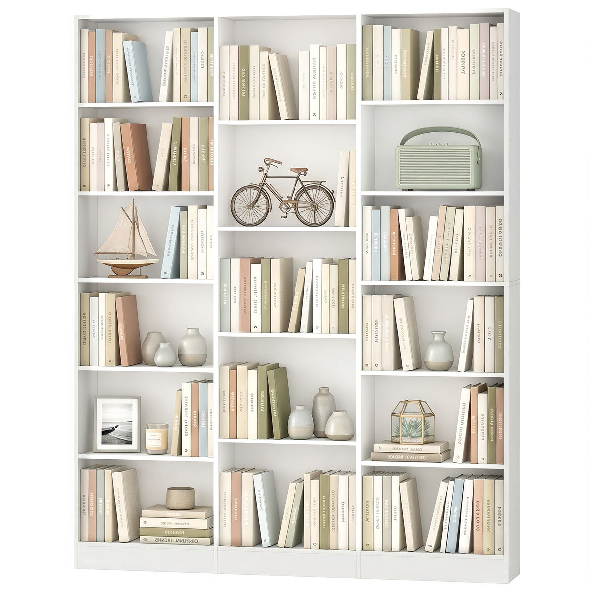 Bookcase with 17 Compartments, 6-Tier Tall Bookshelf with 17 Cubes, Adjustable Shelves, Freestanding Shelving Unit Display Shelf for Home Office, Living Room, 149 x 23.6 x 188 cm, White