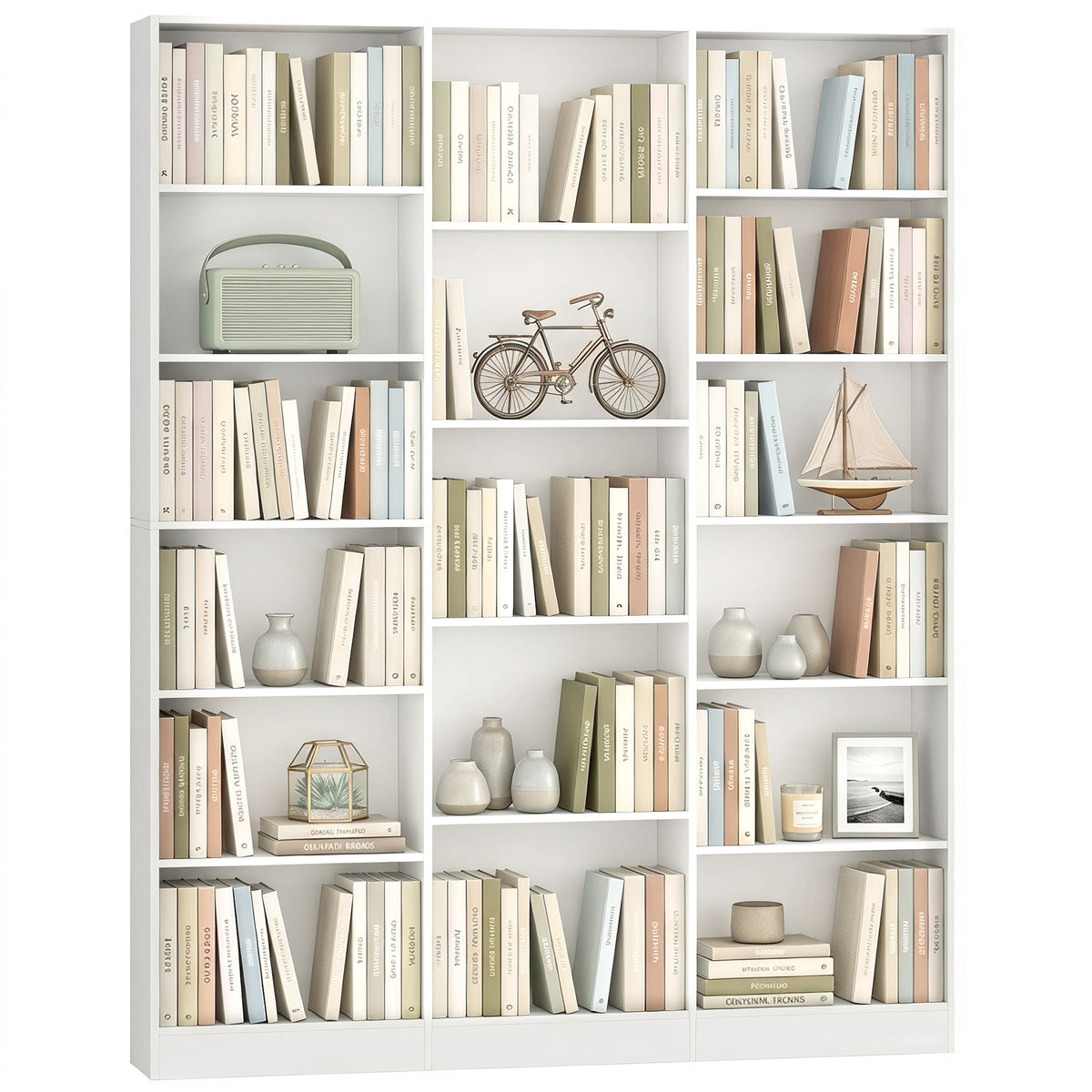 Bookcase with 17 Compartments, 6-Tier Tall Bookshelf with 17 Cubes, Adjustable Shelves, Freestanding Shelving Unit Display Shelf for Home Office, Living Room, 149 x 23.6 x 188 cm, White