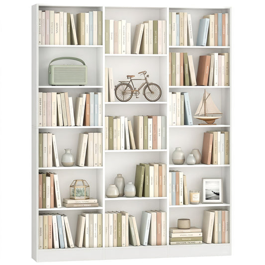 Bookcase with 17 Compartments, 6-Tier Tall Bookshelf with 17 Cubes, Adjustable Shelves, Freestanding Shelving Unit Display Shelf for Home Office, Living Room, 149 x 23.6 x 188 cm, White