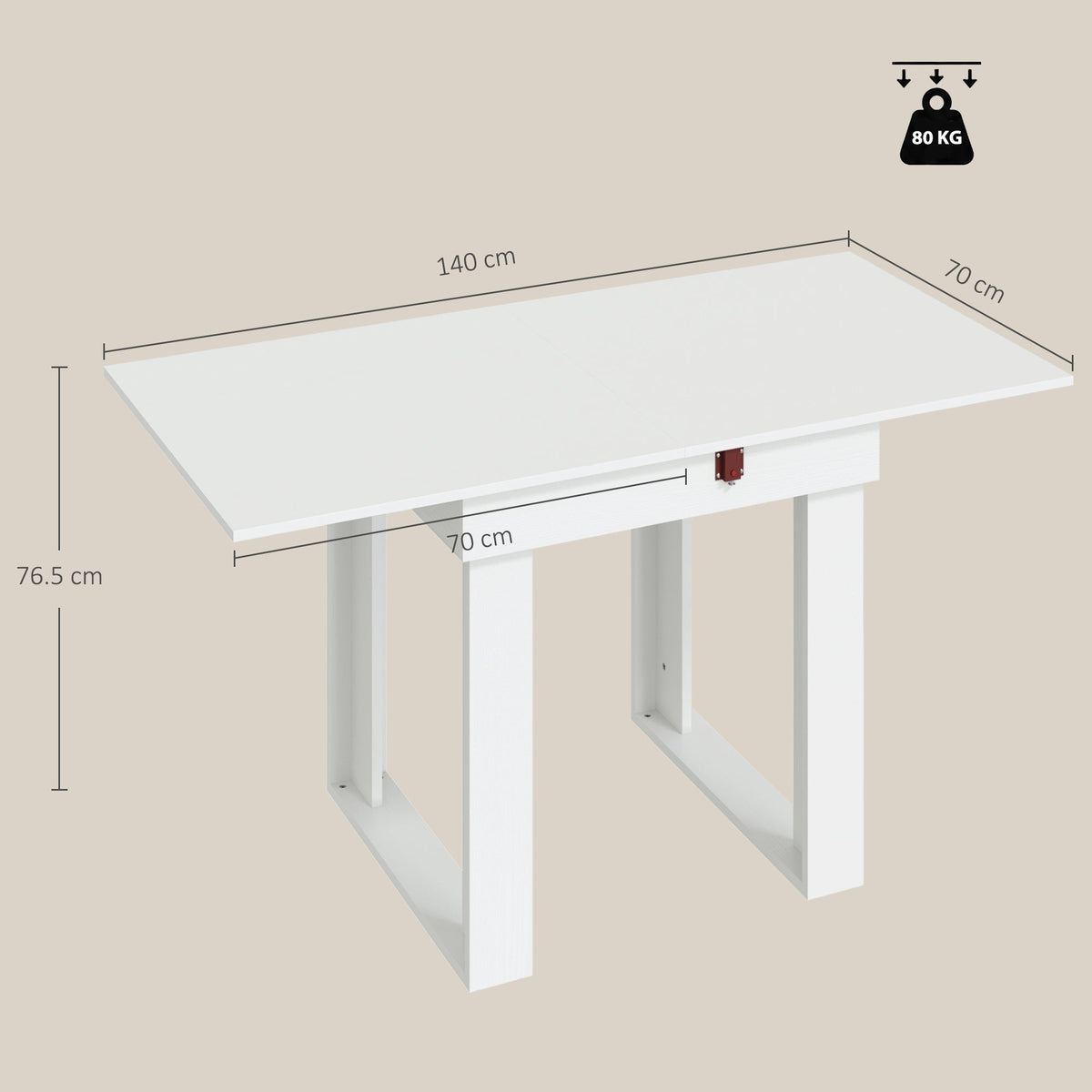 Folding Dining Table for 4 with Under-Table Storage, 70-140 cm Modern Extendable Kitchen Table with Steel Rail, Space-Saving for Kitchen, Dining Room, White