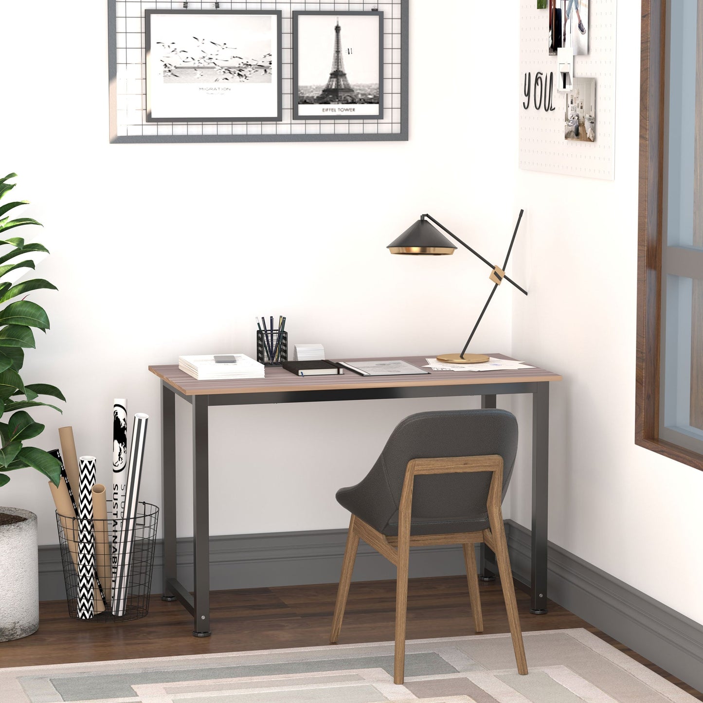 HOMCOM Computer Desk, Writing Table, 120 x 60 x 76cm Workstation for Home Office, Study with Metal Frame, Simple Assembly, Black