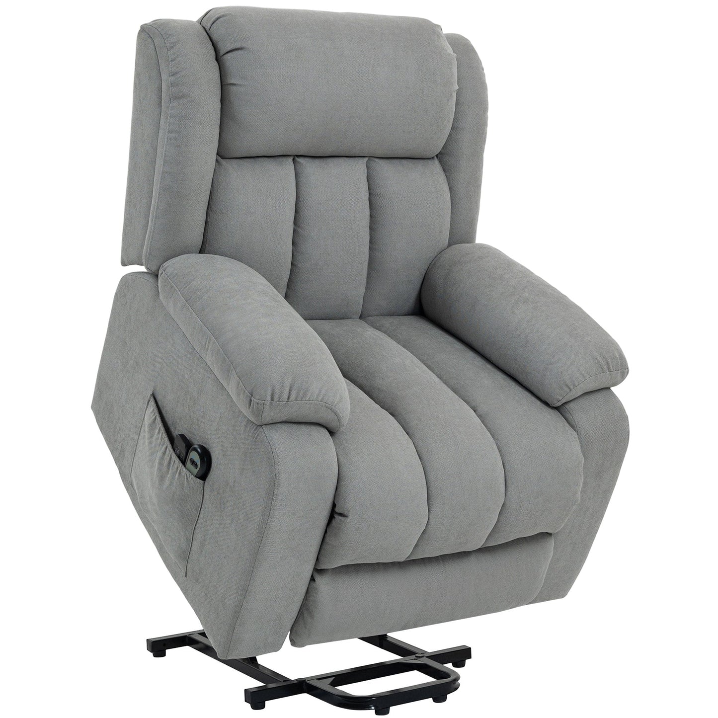 Power Lift Recliner Chair with Massage, Linen Overstuffed Lift Chair for Elderly, Electric Recliner Armchair with Footrest, Remote Control and Side Pocket, for Living Room, Light Grey