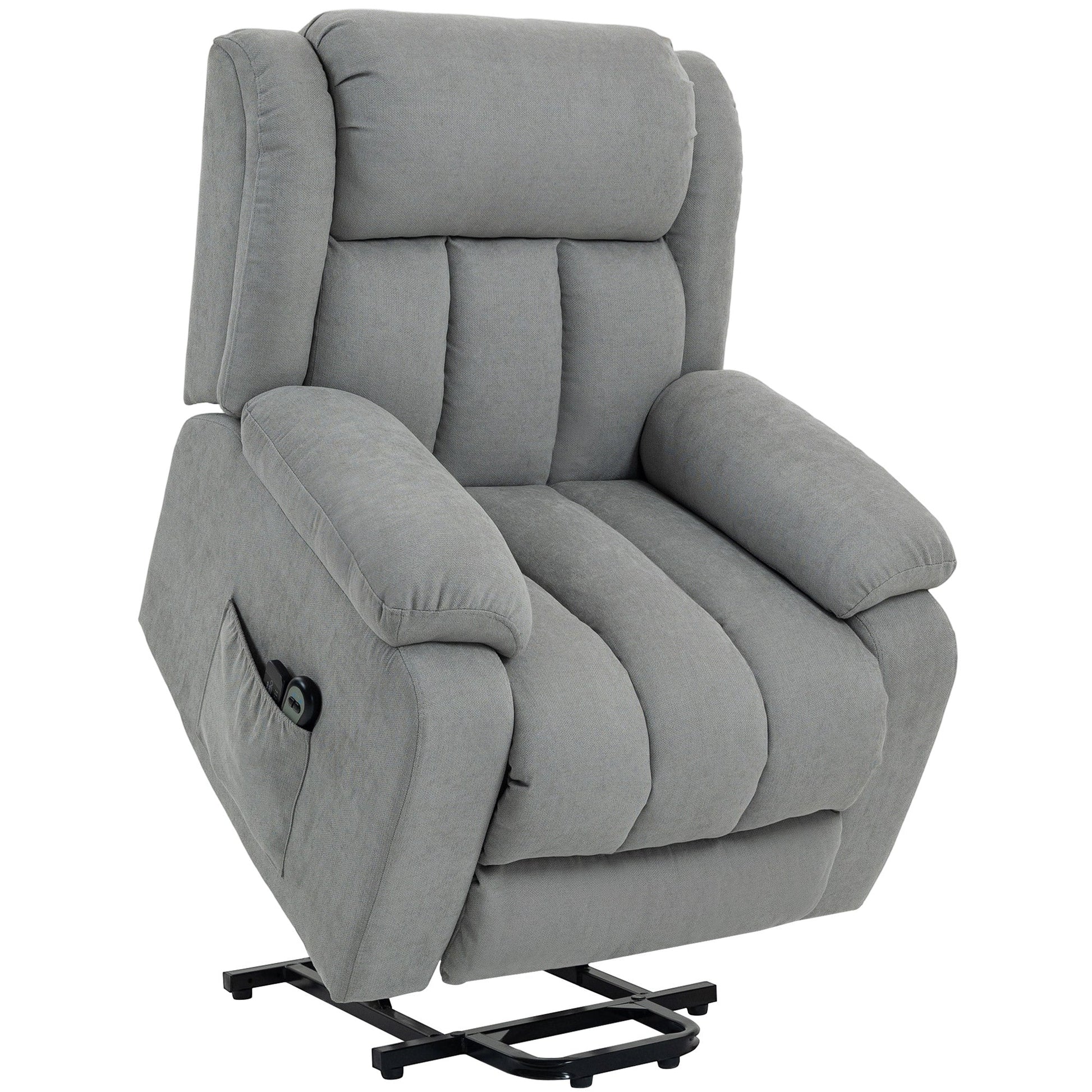 Power Lift Recliner Chair with Massage, Linen Overstuffed Lift Chair for Elderly, Electric Recliner Armchair with Footrest, Remote Control and Side Pocket, for Living Room, Light Grey