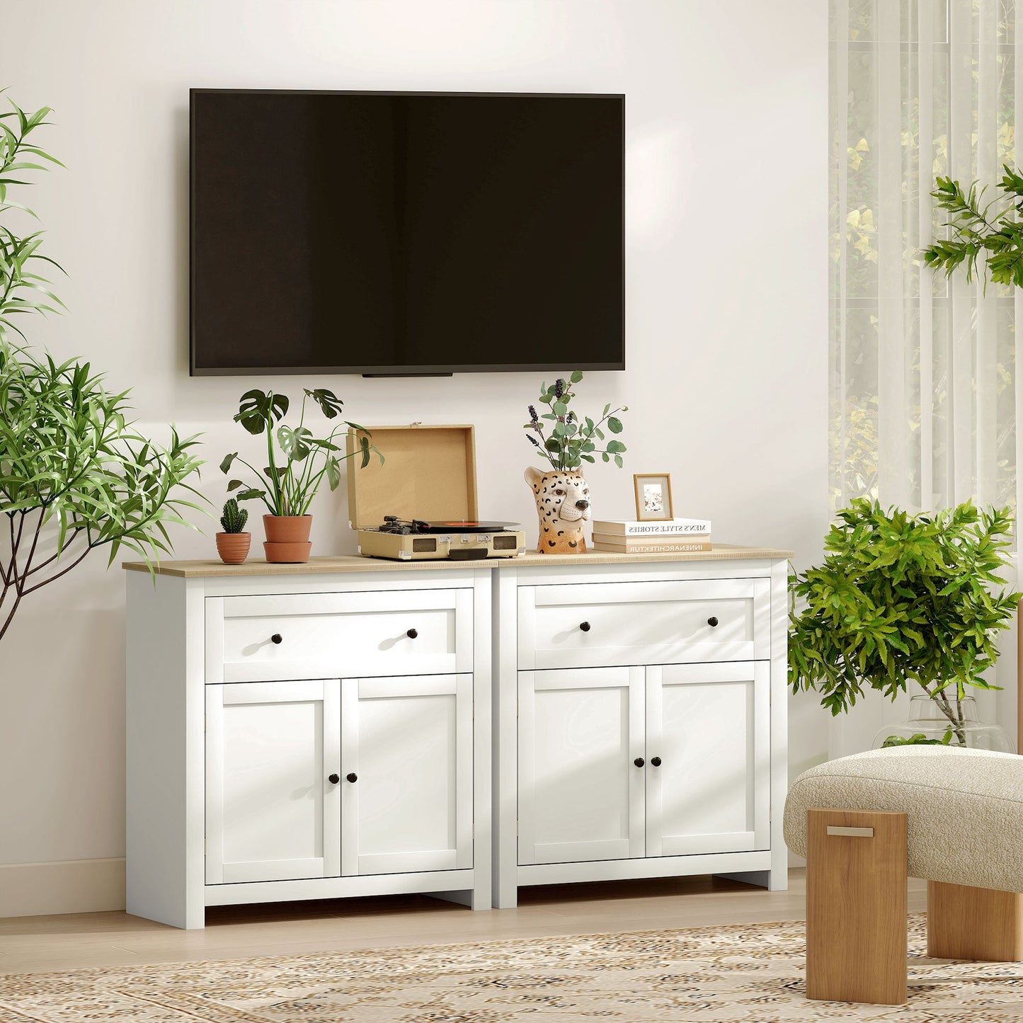 Sideboard Storage Cabinet, Modern Kitchen Cupboard with Adjustable Shelf, Drawer and Double Doors, Sideboard for Living Room, Dining Room, Hallway, Cream White