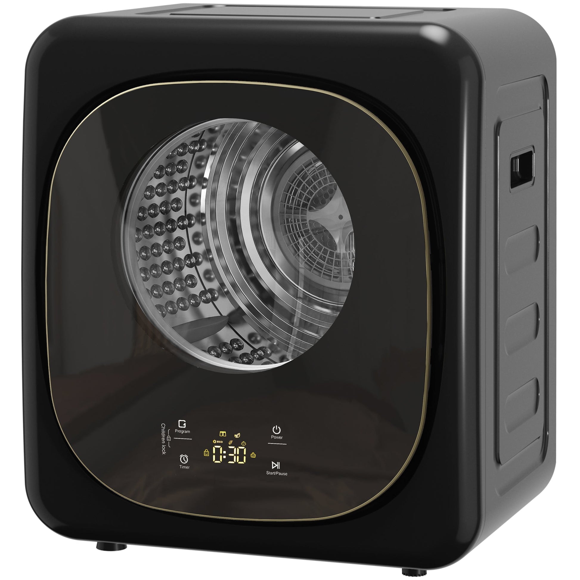 4kg Vented Tumble Dryer, 800W Compact Freestanding Front Tumble Dryer with 5 Drying Mode, Smart Sensor, Timer and Stainless Steel Tub, Wall-Mounted Portable Small Clothes Drying Machine, Black