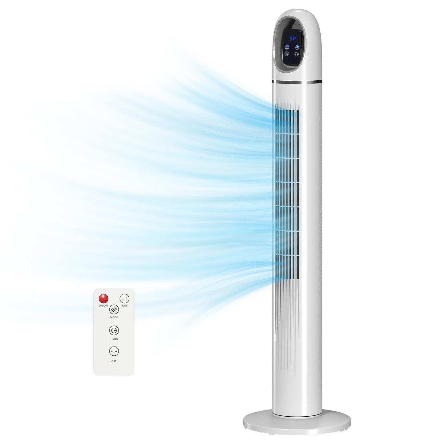 Tower Fan for Bedroom, Standing Floor Fan with 70° Oscillating, 3 Modes, 3 Speeds, 24 Hour Timer, LED Display and Remote Control, 44 inch, White