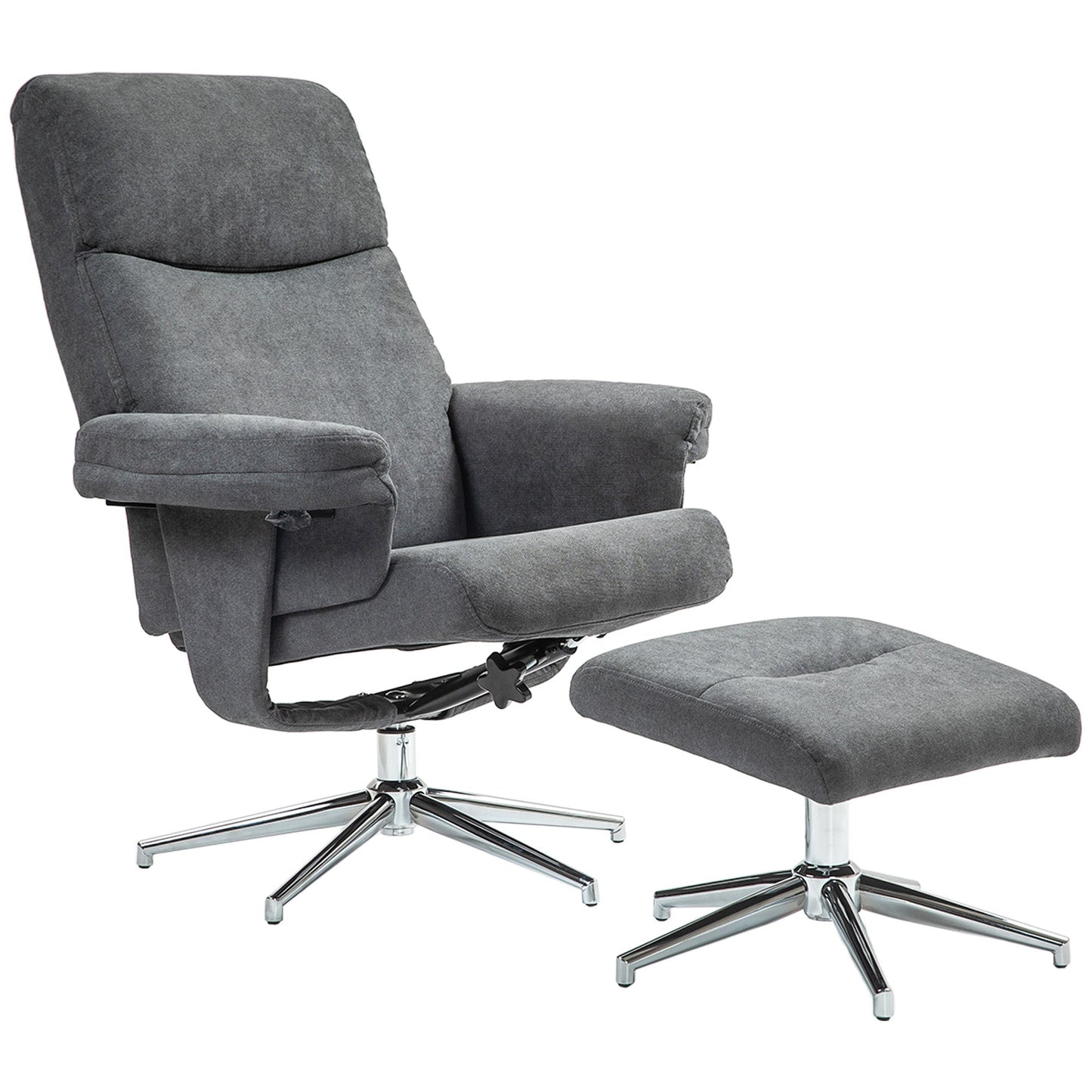 HOMCOM Recliner Chair with Footstool, Upholstered Velvet Fabric Armchair with Adjustable Back, Solid Wood Frame for Living Room, Charcoal Grey