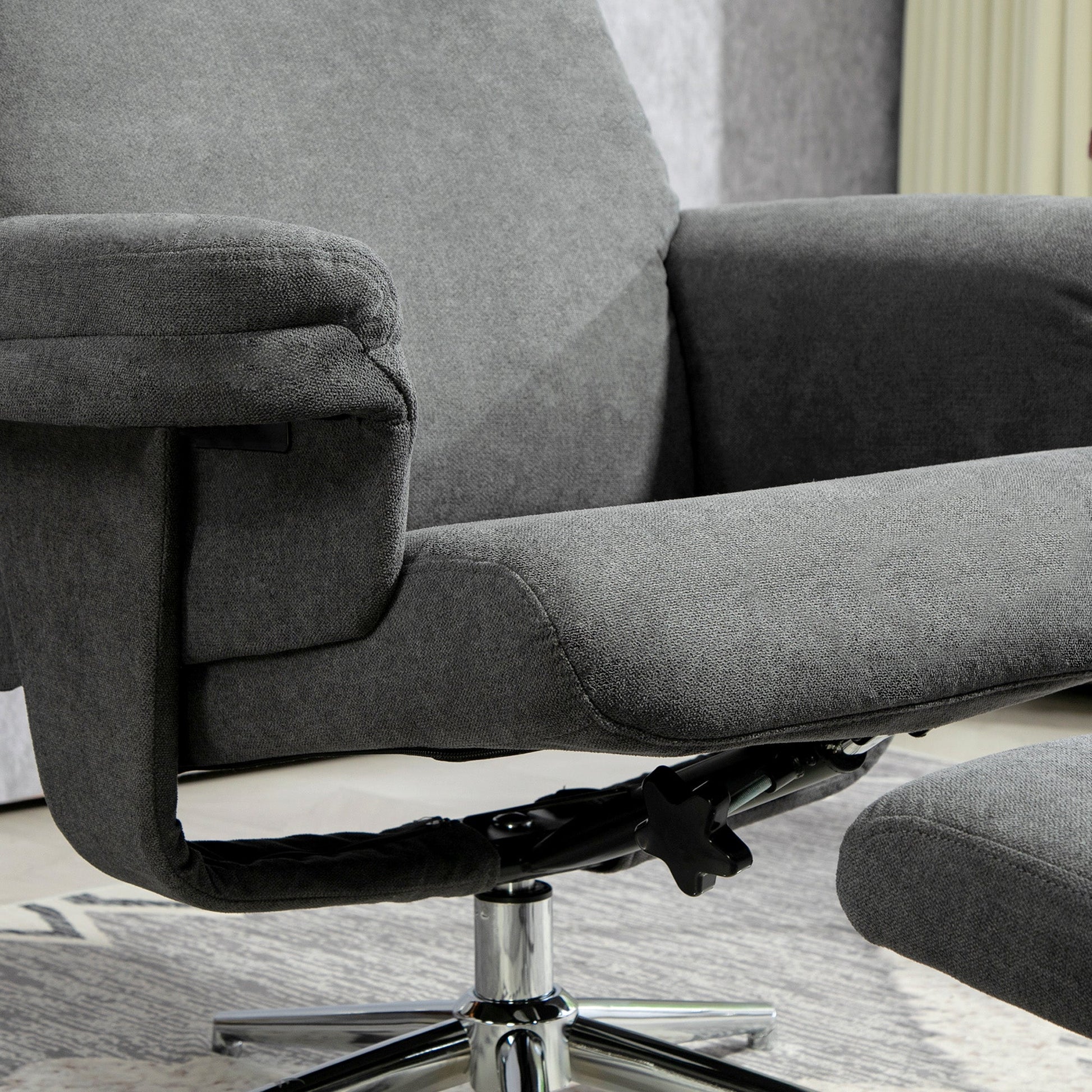 HOMCOM Recliner Chair with Footstool, Upholstered Velvet Fabric Armchair with Adjustable Back, Solid Wood Frame for Living Room, Charcoal Grey