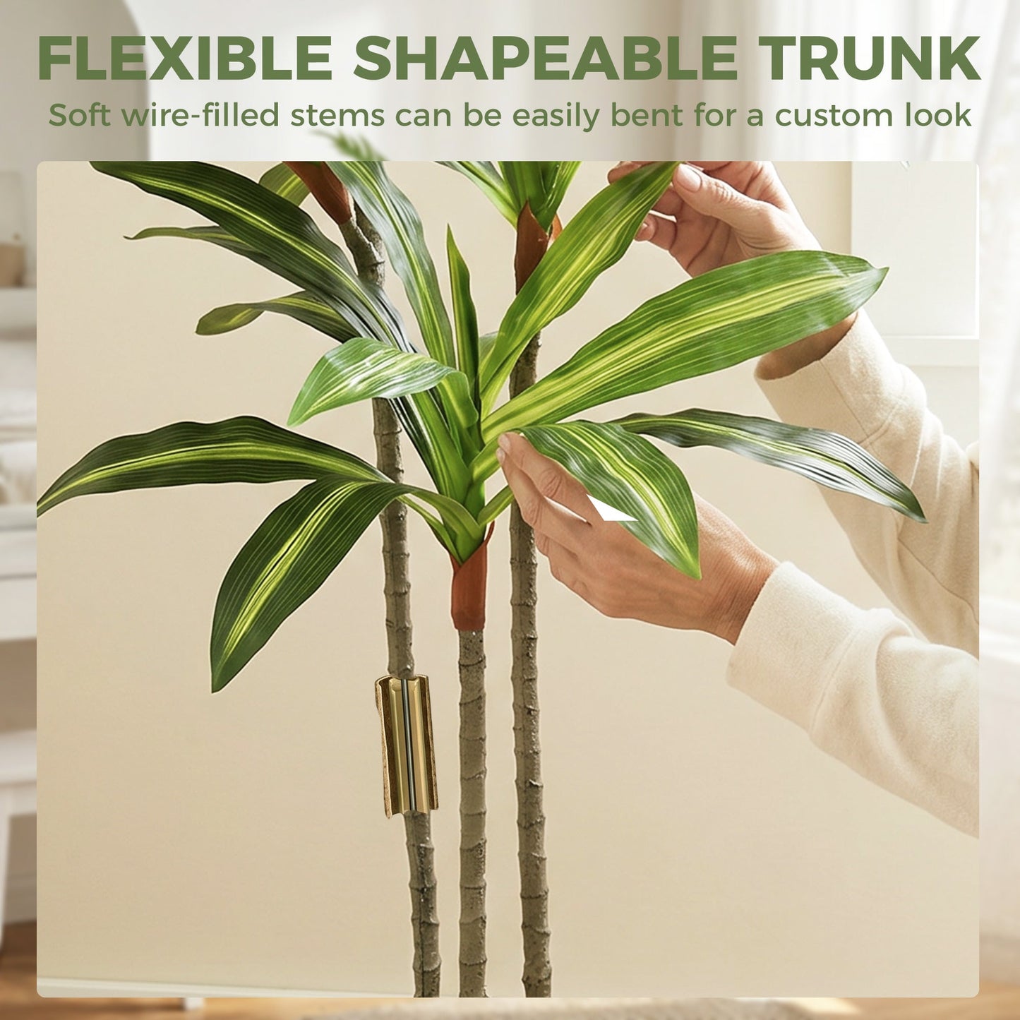 Set of 2 120cm Artificial Dracaena Trees, Decorative Artificial Plants with Bendable Trunks and White Planters for Living Room Bedroom Home Office Decor, Green