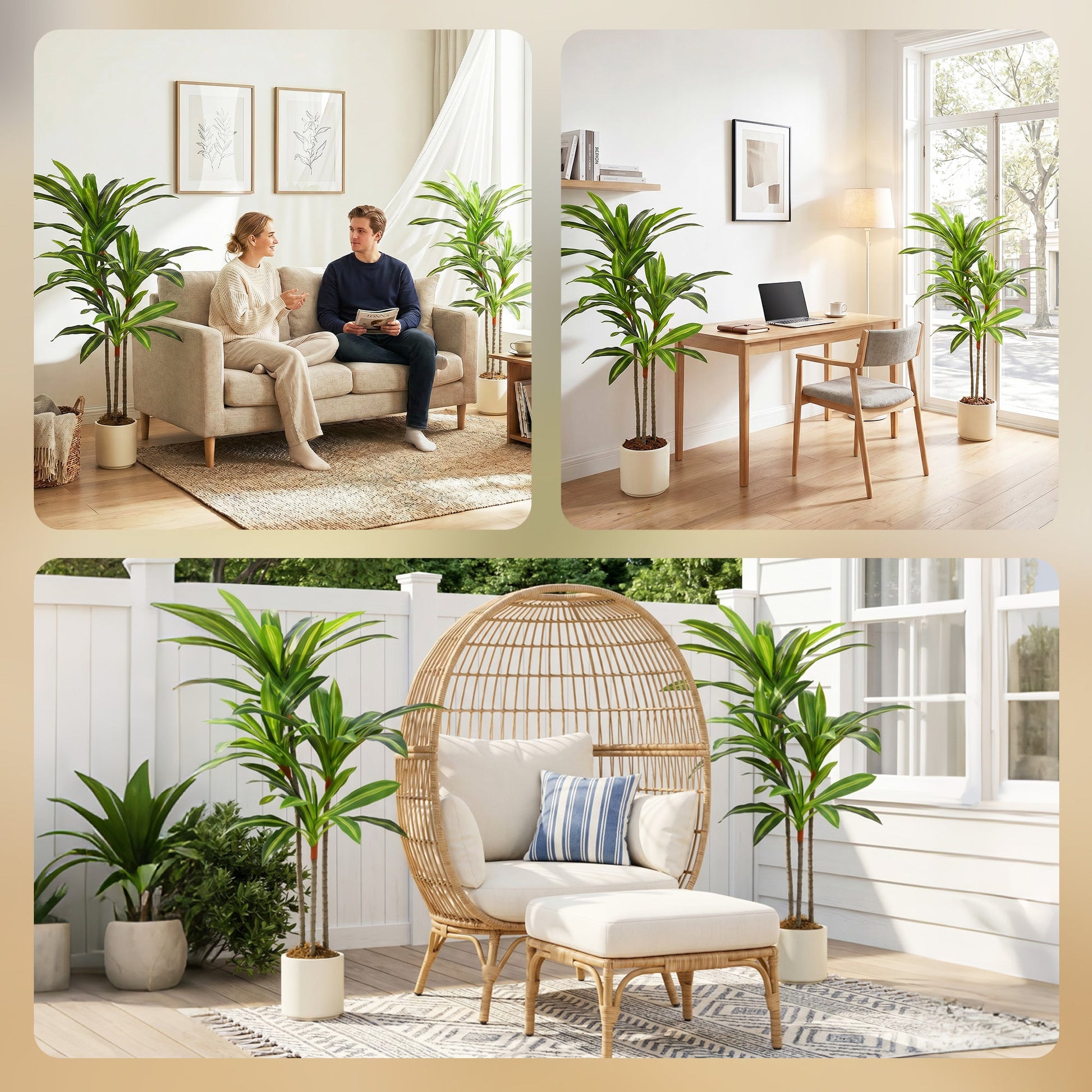 Set of 2 120cm Artificial Dracaena Trees, Decorative Artificial Plants with Bendable Trunks and White Planters for Living Room Bedroom Home Office Decor, Green