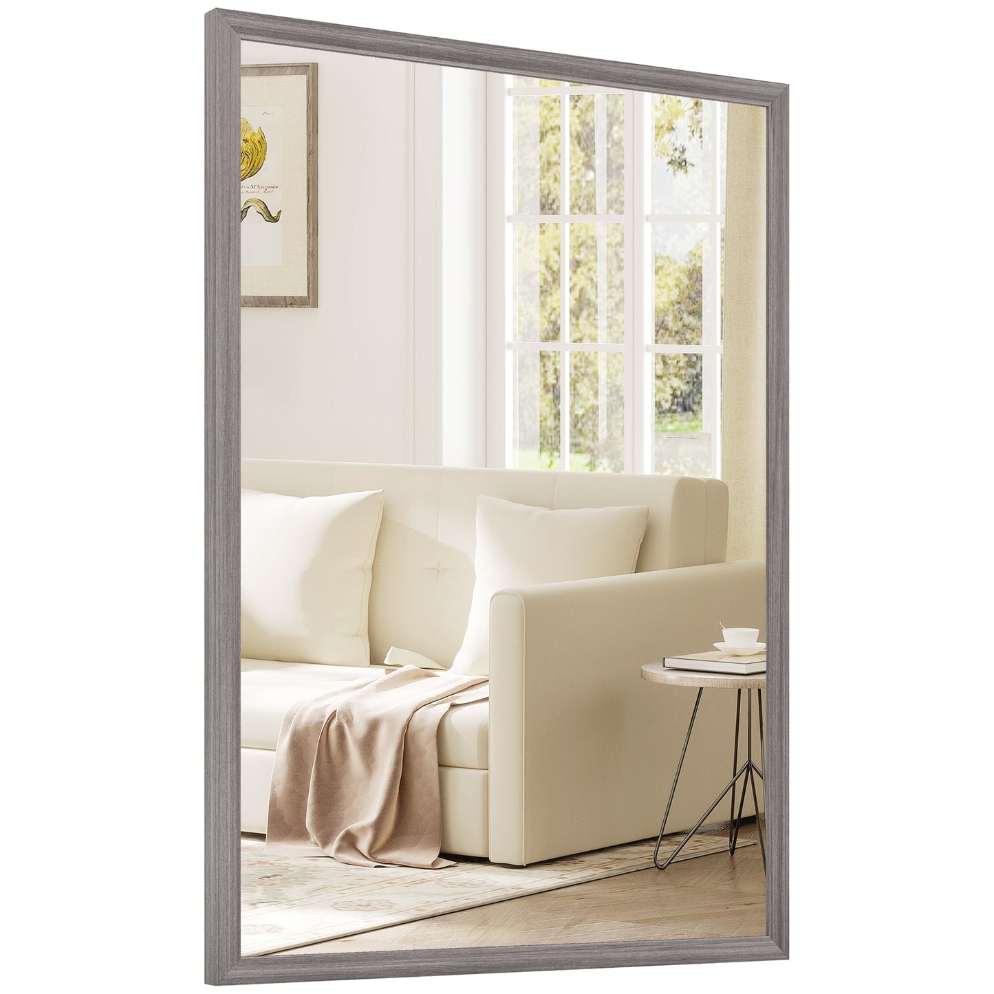 Decorative Rectangular Wall Mirror, 50W x 70H cm Wall-Mounted Bathroom Mirror for Living Room, Bedroom, Hallway, Grey Wood Grain