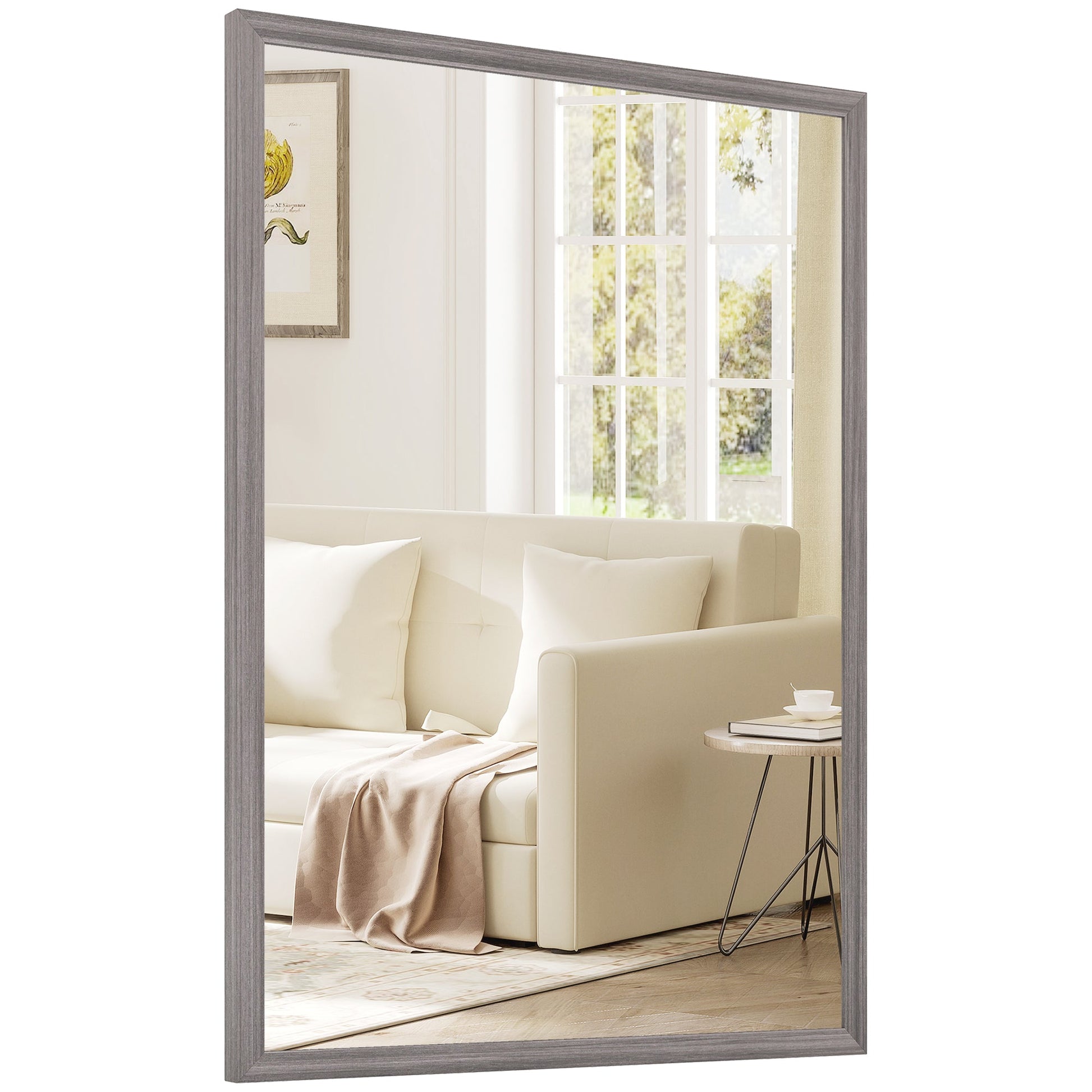 Decorative Rectangular Wall Mirror, 50W x 70H cm Wall-Mounted Bathroom Mirror for Living Room, Bedroom, Hallway, Grey Wood Grain