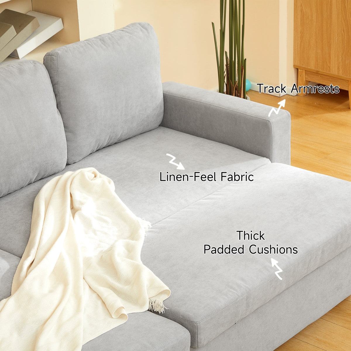 HOMCOM Sofa Bed with Storage, Convertible L Shaped Corner Sofa, 3 Seater Pull Out Sofa Bed with Reversible Chaise, Side Pockets for Living Room, Bedroom, Small Spaces, Light Grey
