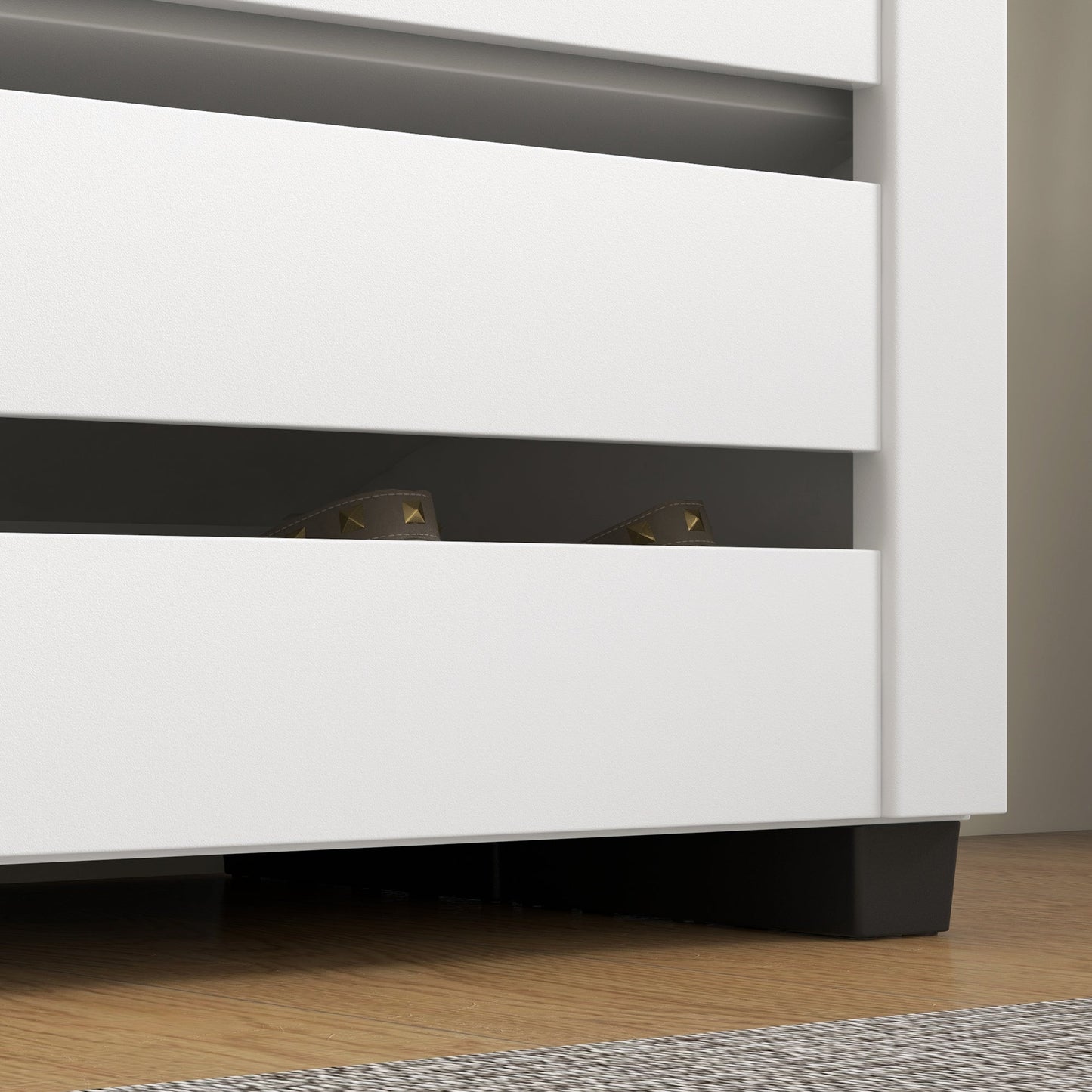 Narrow Shoe Cabinet for Entryway, 5-Tier Slim Shoe Storage Cabinet with 2 Slatted Doors and Adjustable Shelves for 15 Pairs, White