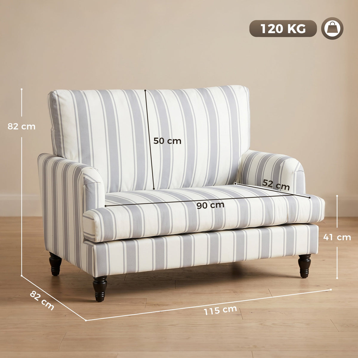 Modern Accent Chair, Velvet Single Sofa Armchair with Stripes, Turned Legs and Wide Seat, Upholstered Snuggle Chair for Living Room, Bedroom, Grey