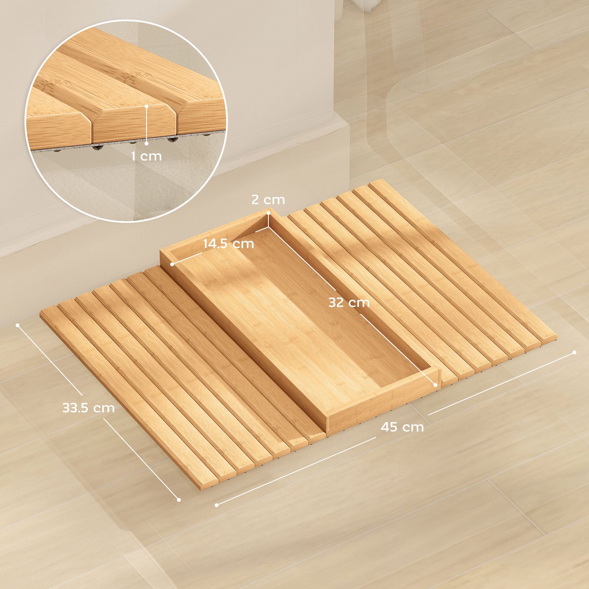 Bamboo Sofa Arm Tray, Foldable Anti-Slip Armrest Tray, Flexible Roll-up Couch Armrest Table for Drinks and Snacks, Natural Wood Finish