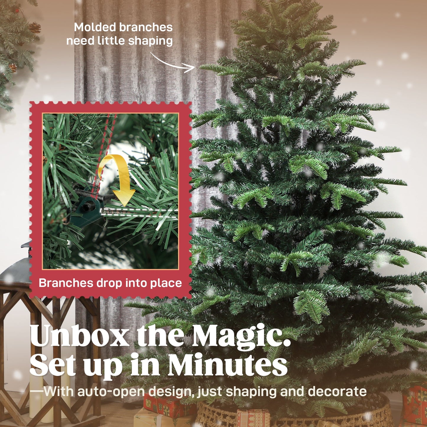 6ft Artificial Christmas Tree with Realistic Tips, Wide Shape, Hinged Xmas Tree with Foldable Metal Stand for Home Decoration, Flame-Retardant, Easy Assembly, Green