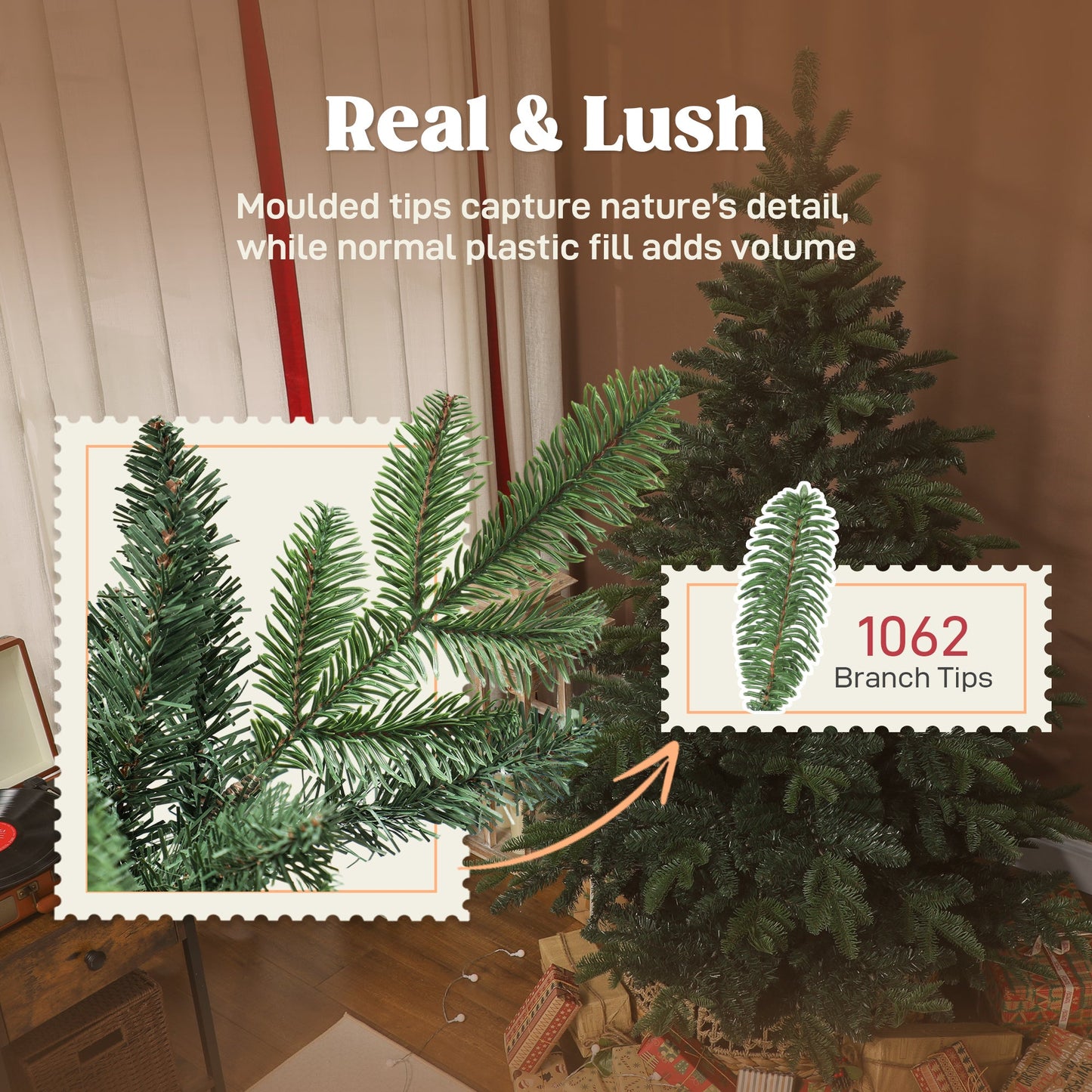 6ft Artificial Christmas Tree with Realistic Tips, Wide Shape, Hinged Xmas Tree with Foldable Metal Stand for Home Decoration, Flame-Retardant, Easy Assembly, Green