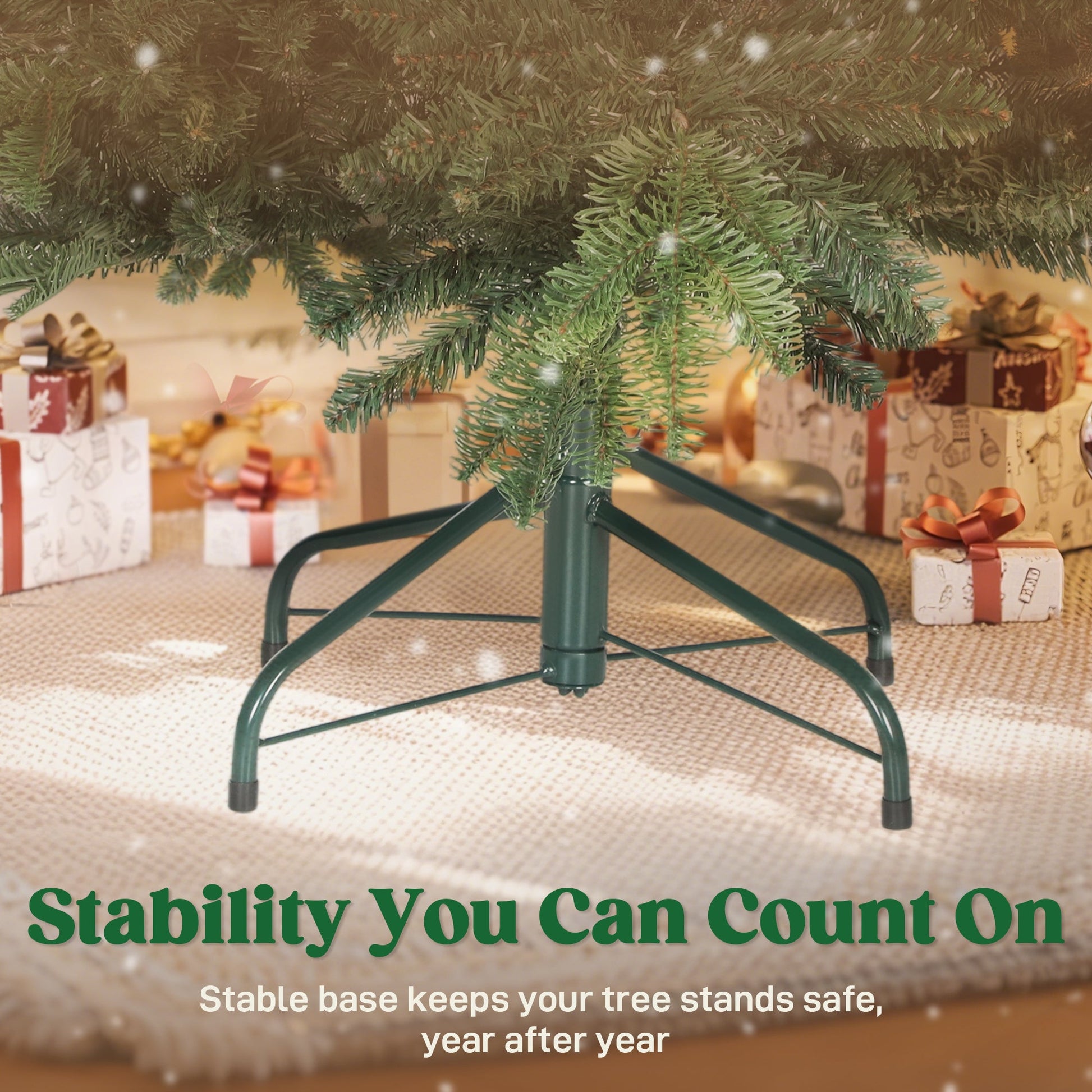 6ft Artificial Christmas Tree with Realistic Tips, Wide Shape, Hinged Xmas Tree with Foldable Metal Stand for Home Decoration, Flame-Retardant, Easy Assembly, Green
