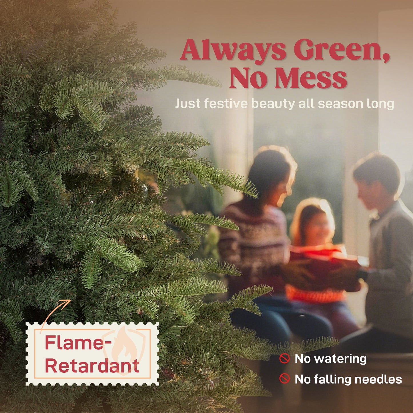 6ft Artificial Christmas Tree with Realistic Tips, Wide Shape, Hinged Xmas Tree with Foldable Metal Stand for Home Decoration, Flame-Retardant, Easy Assembly, Green