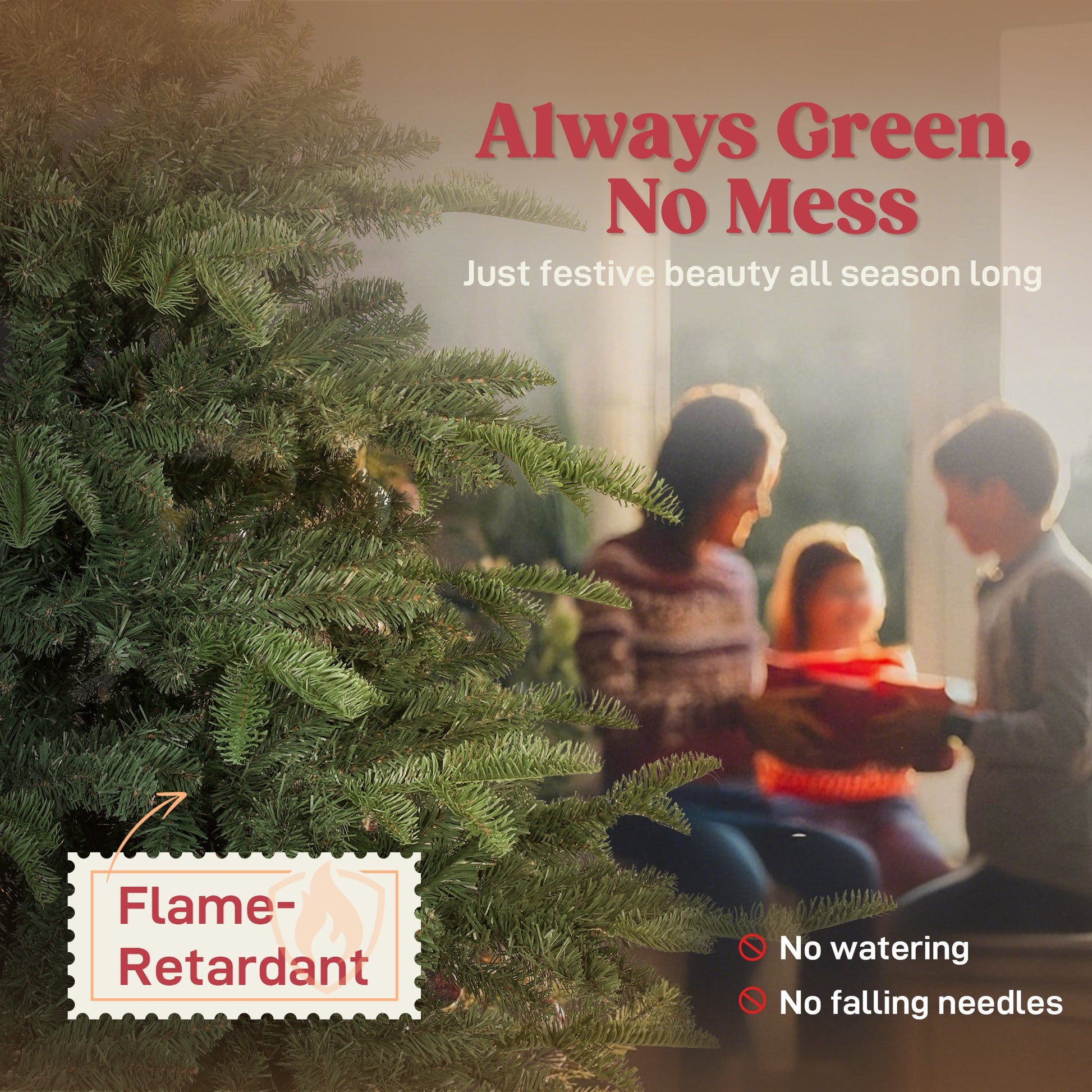 6ft Artificial Christmas Tree with Realistic Tips, Wide Shape, Hinged Xmas Tree with Foldable Metal Stand for Home Decoration, Flame-Retardant, Easy Assembly, Green